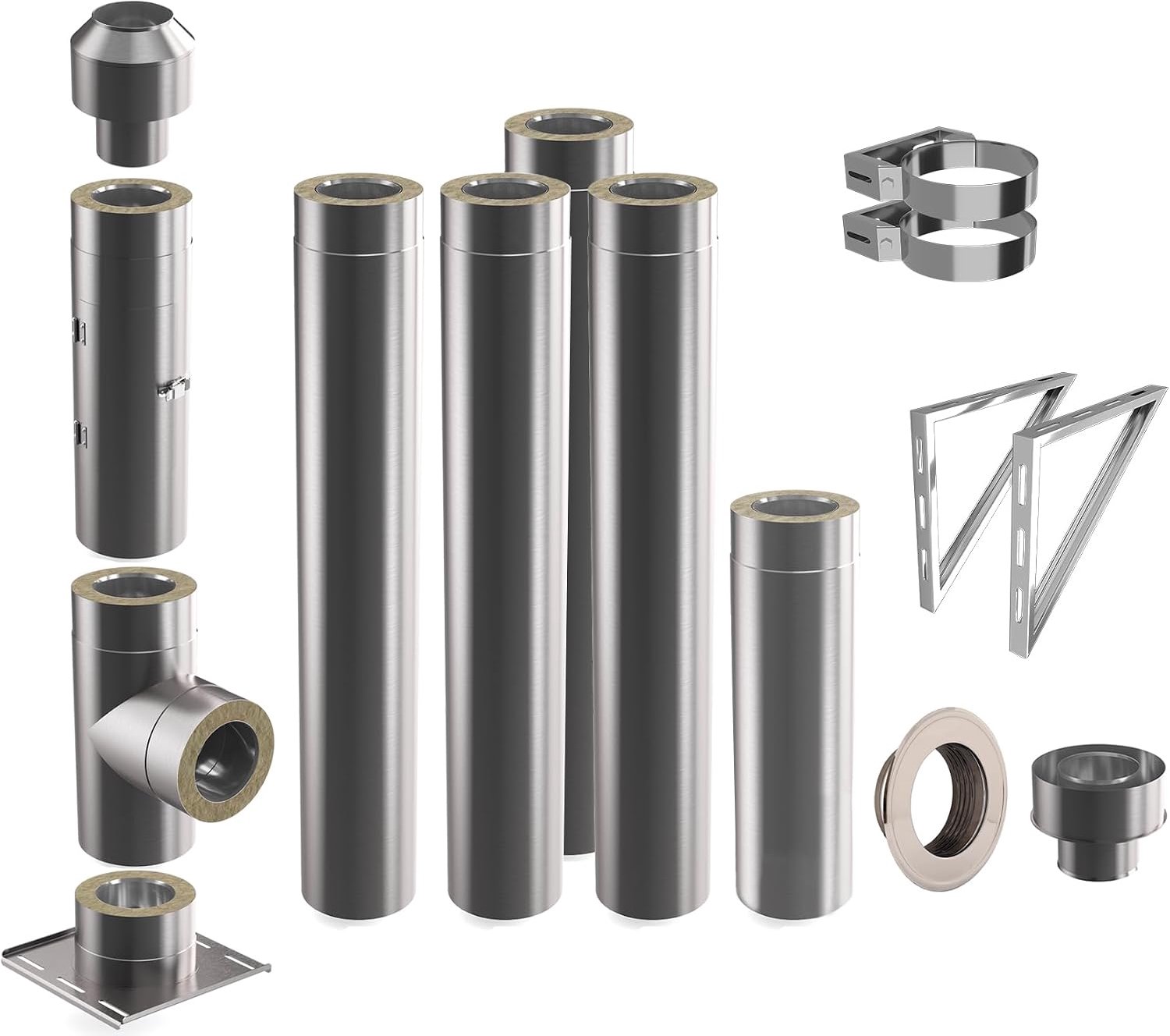 Schoorsteen | Ø 150 mm | bouwpakket in alle lengtes en wandafstanden | roestvrij stalen schoorsteen dubbelwandig | open haard bouwset compleet | steek-fit | wandafstand 50 mm | 5,3 m