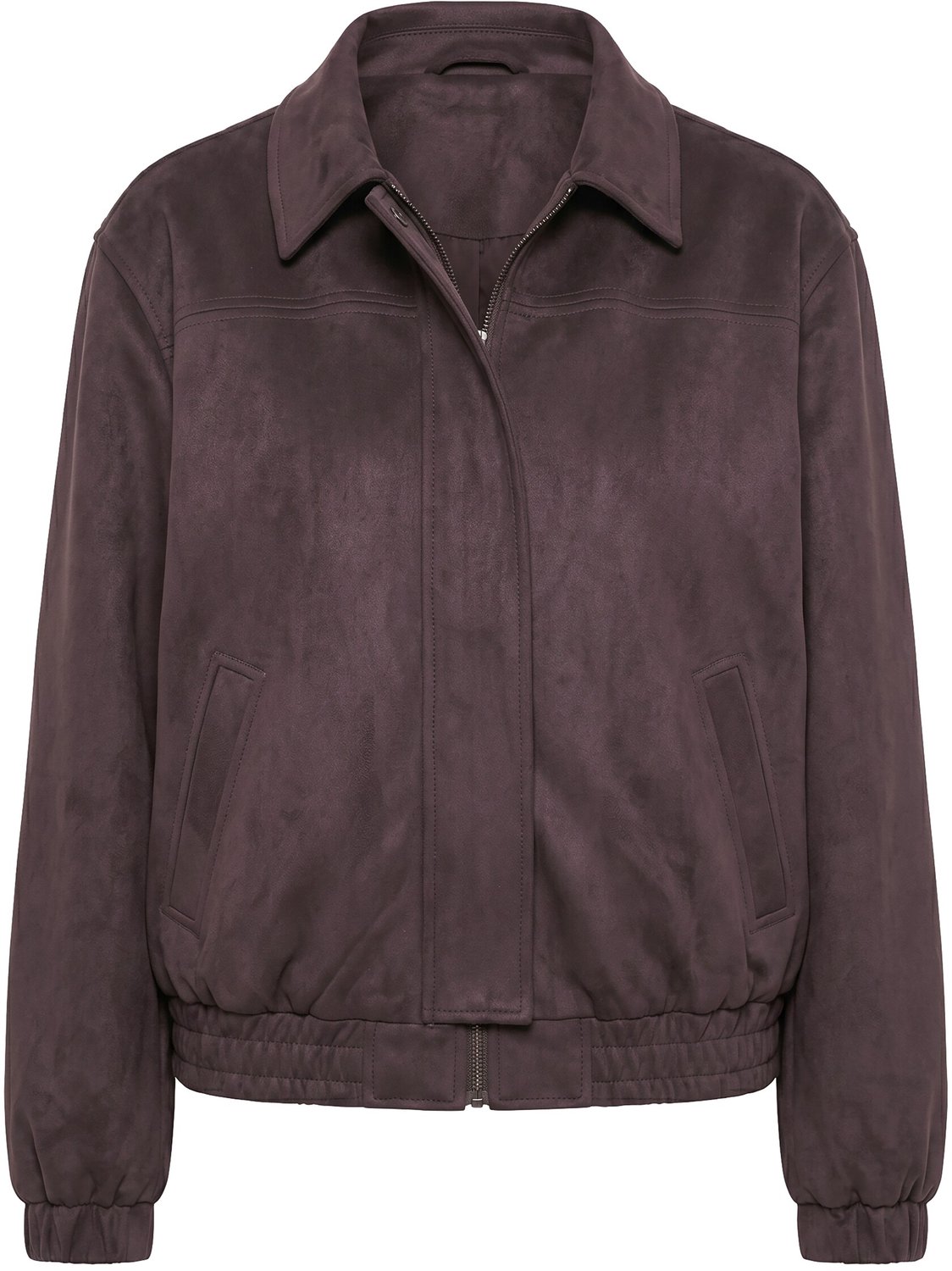 Ulla Popken - Dames - Jack suède-look blousonmodel overhemdkraag - Bruin - Maat 50+