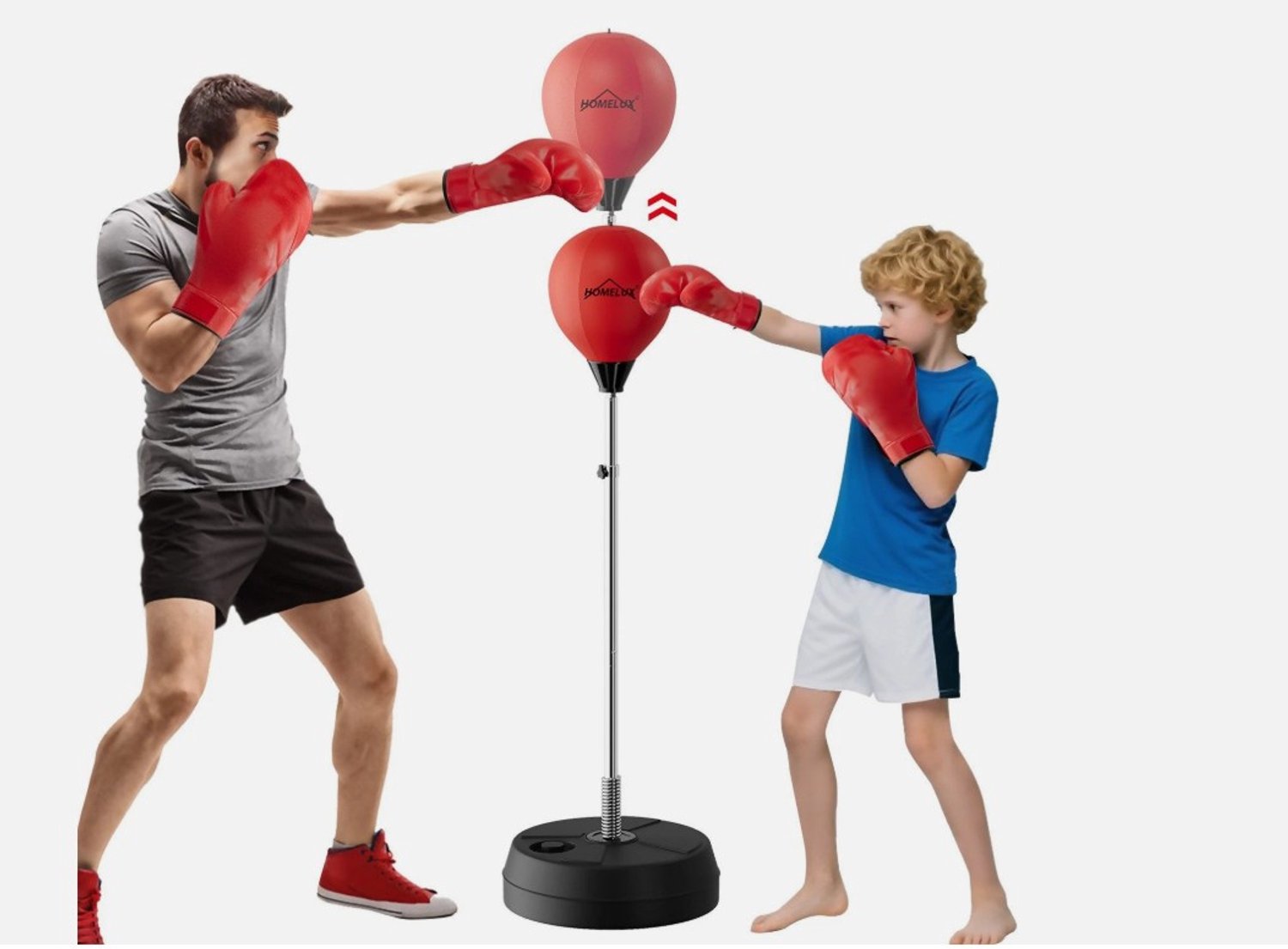 Homelux boksbal Bokspaal op voet - 80 tot 120cm - incl. 2 paar Bokshandschoenen en pomp
