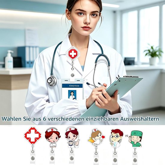 Zes Stuks Retractable Badge Reel Houder voor Zorgprofessionals, Artsen en Vrijwilligers - Badge Reel Clips voor Identificatie — afbeelding 4