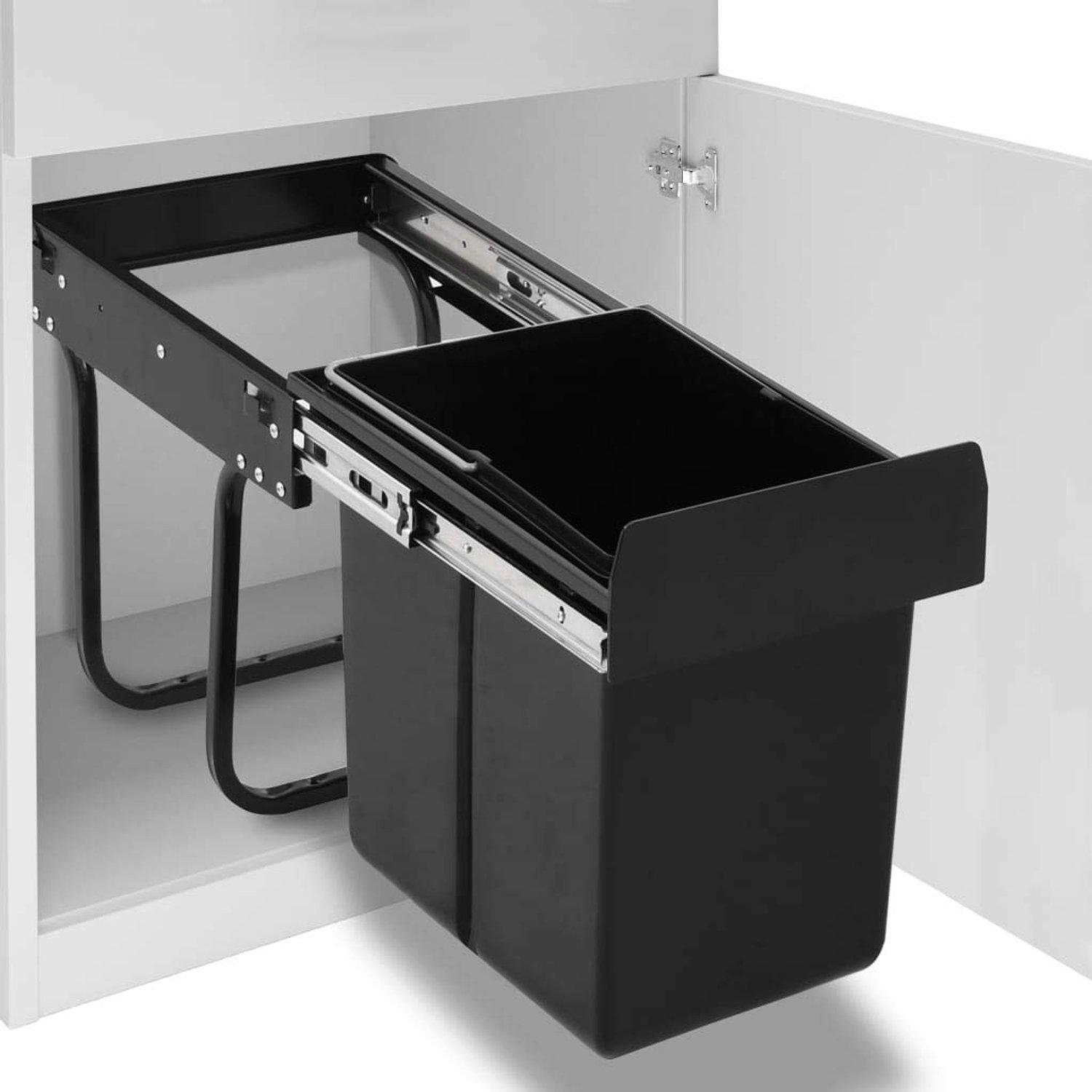 Afvalemmer 20 liter inbouwafvalemmer met soft-close rail voor keukenkast - ruimtebesparende inbouwafvalemmer zwart