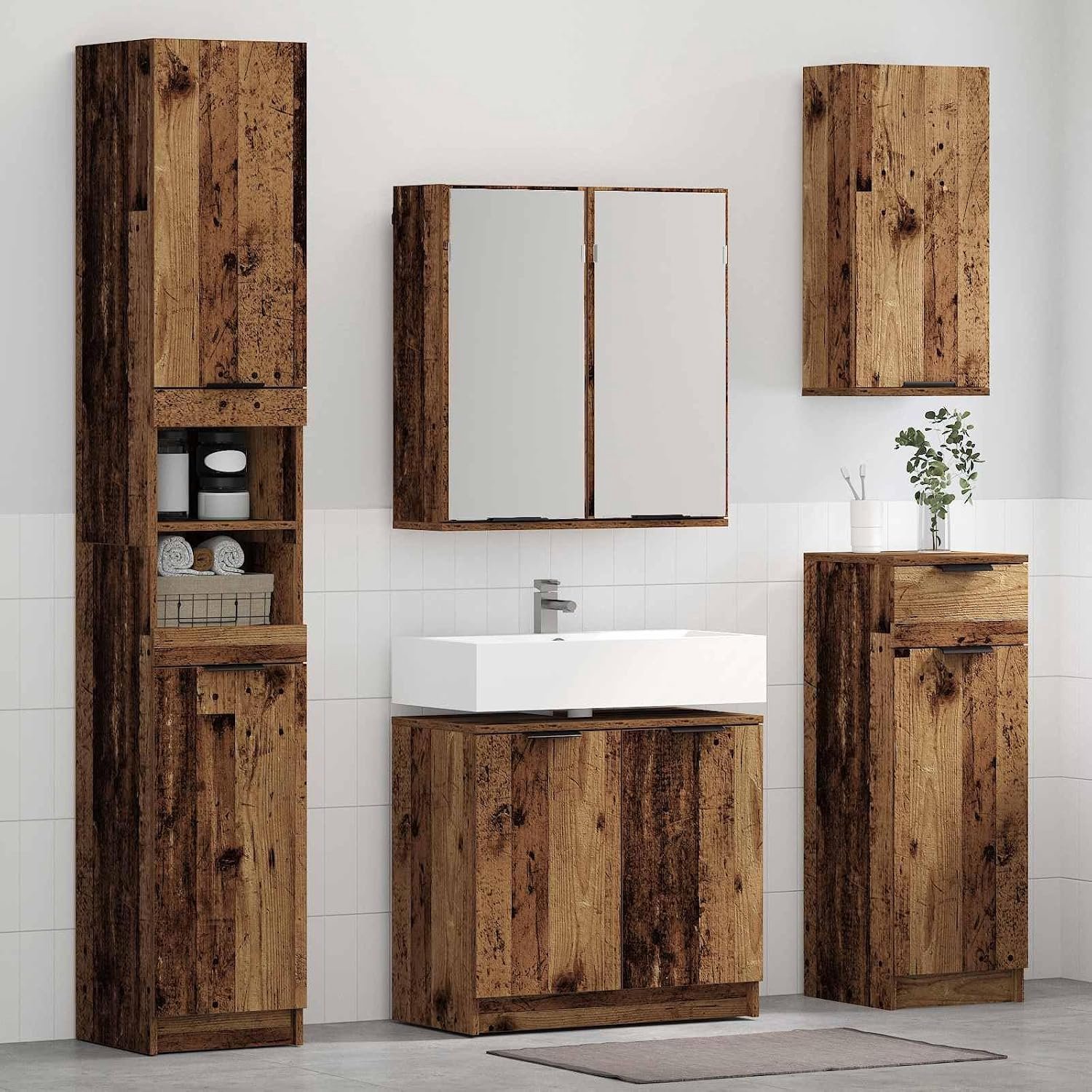 Badkamermeubelset 5 stuks oud houtlook 64,5 x 33,5 x 59 cm