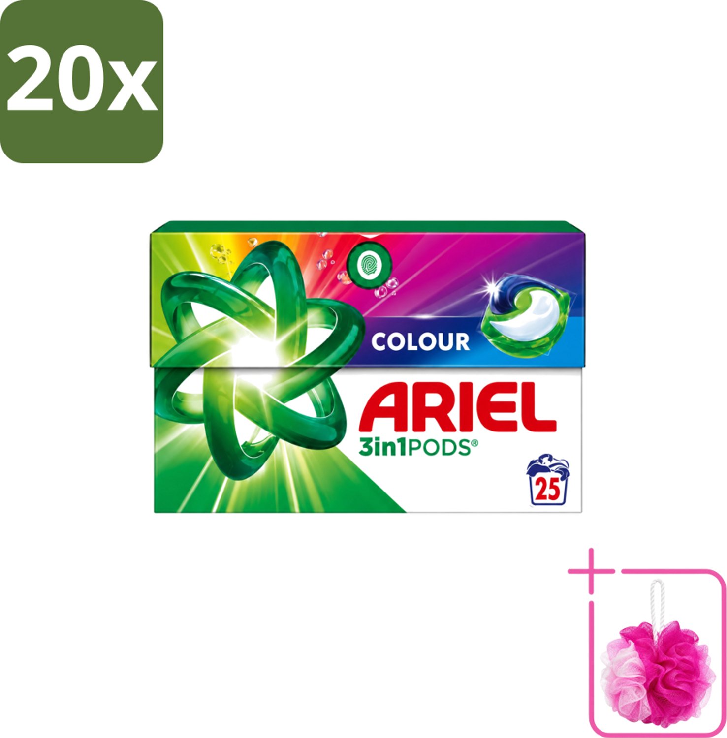 20 x Ariel – Pods 3in1 – Color – 500 g – 25 wasbeurten - Bulkverpakking - Kleurwas - Douchemop - Kleurbehoud