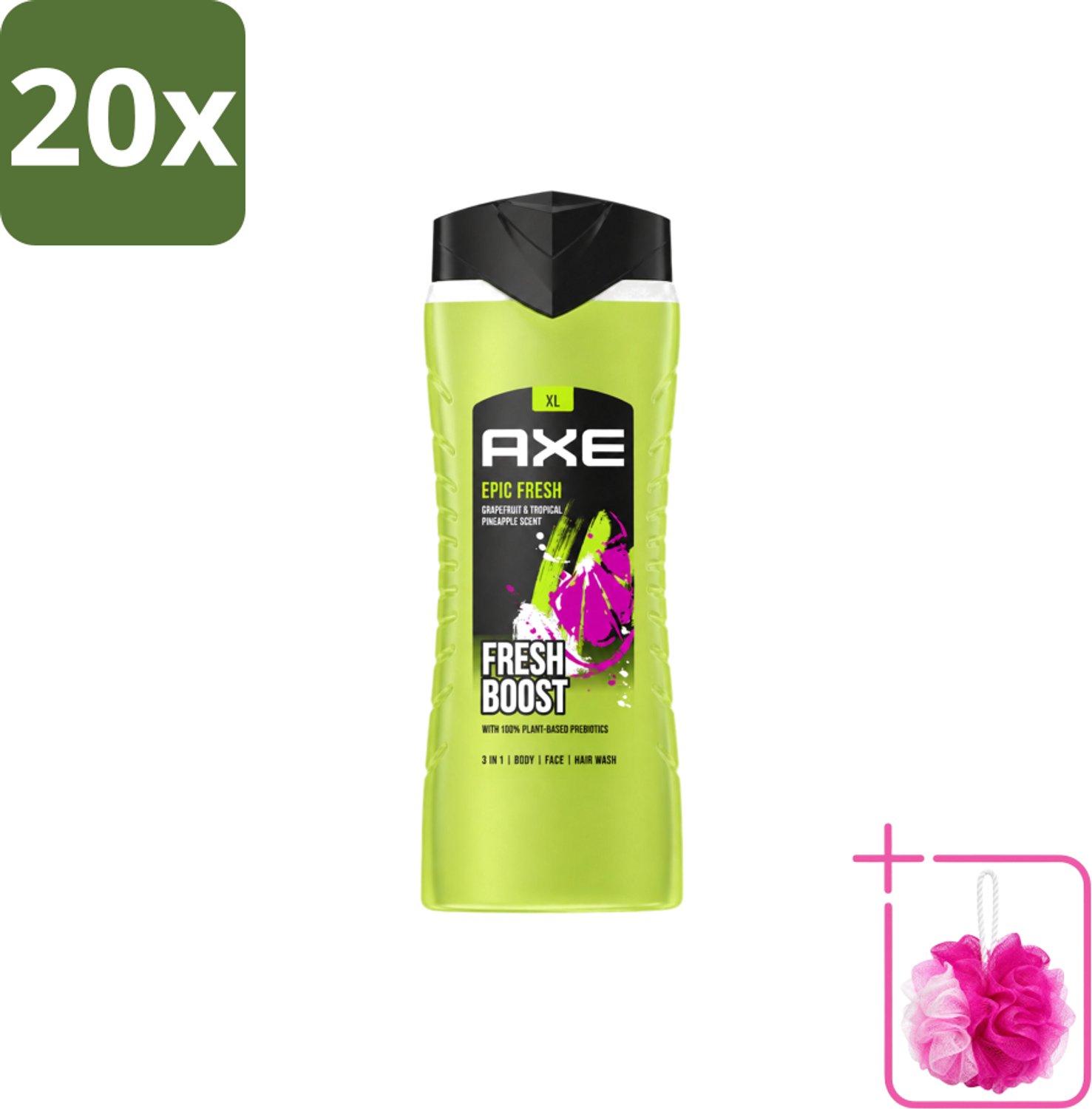 20 x AXE – Douchegel – Epic Fresh Fresh Boost 3-in-1 – 400 ml - Bulkverpakking - Douchegel - Douchemop - Frisheid