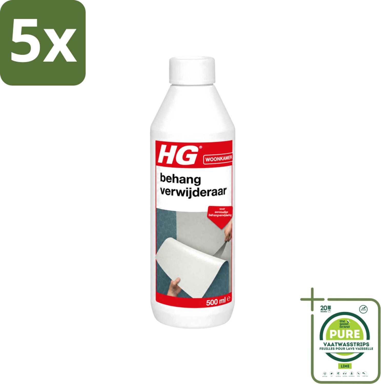 5 x HG - Behangverwijderaar - Voor Eenvoudige Behangverwijdering - 500 ml - Grootverpakking - Vaatwasstrips - Behangverwijderaar - Behanglijm Verwijderen - Behang Verwijderen - Behang Reinigen - Behang Oplossen
