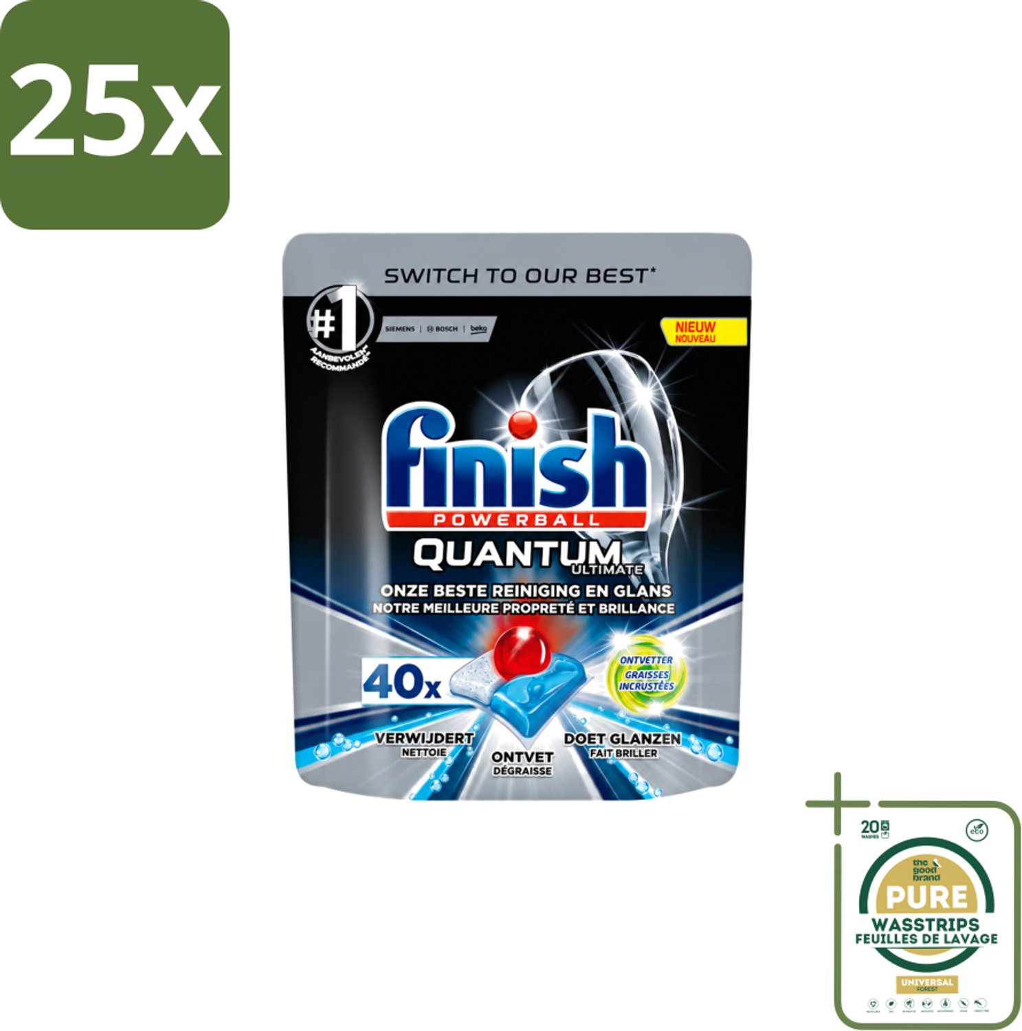 25 x Finish – Vaatwastabletten – Quantum Ultimate Ontvetter – 40 Capsules - Wasstrips - Vaatwasmiddel - Vaatwastablet - Ontvetter - Vetverwijderen - Glans