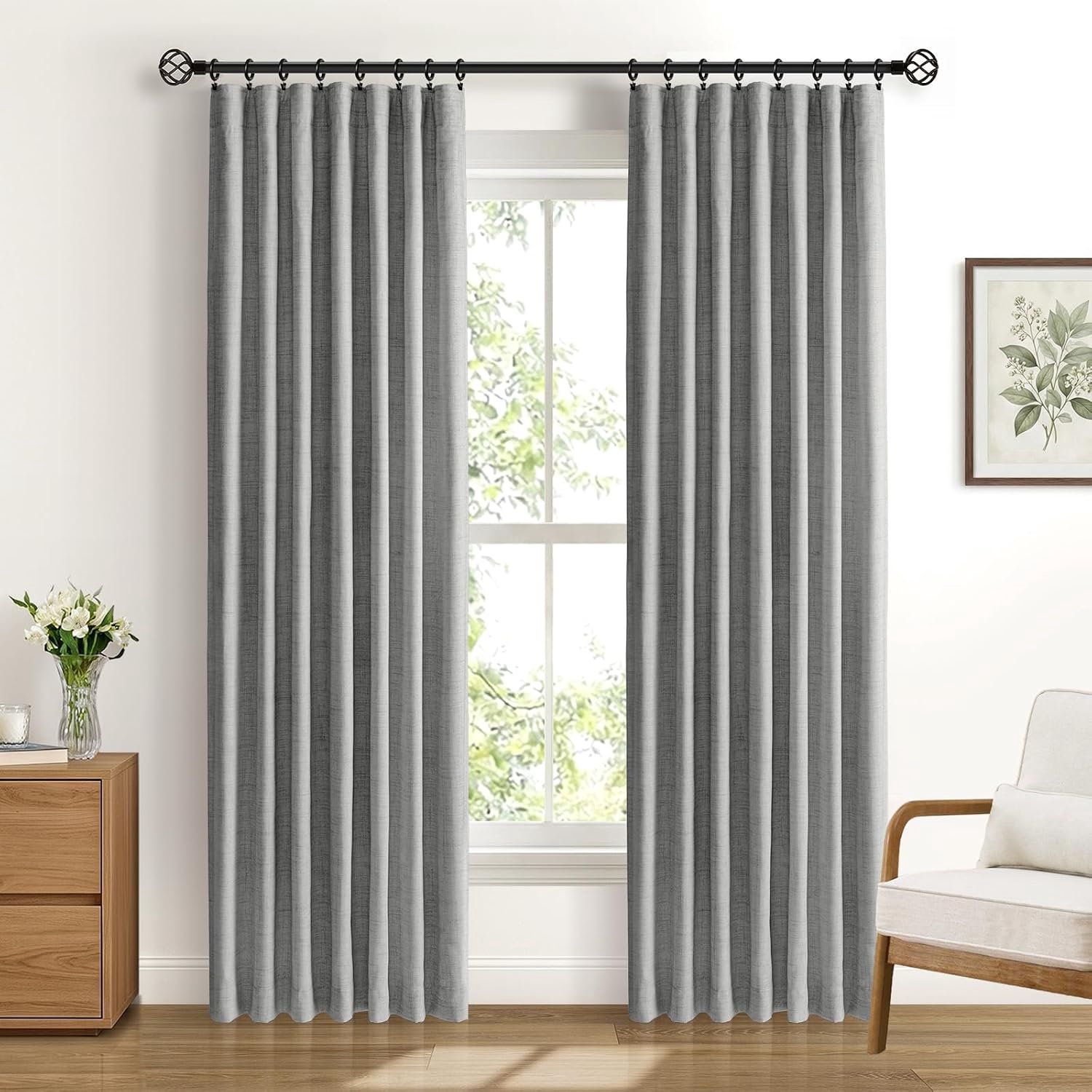 Verduisteringsgordijnen voor slaapkamers, set van 2 H200×B140cm Ondoorzichtige gordijnen met clipringen, stangdoorvoer Raamgordijn Ondoorzichtig voor woonkamer, lichtgrijs