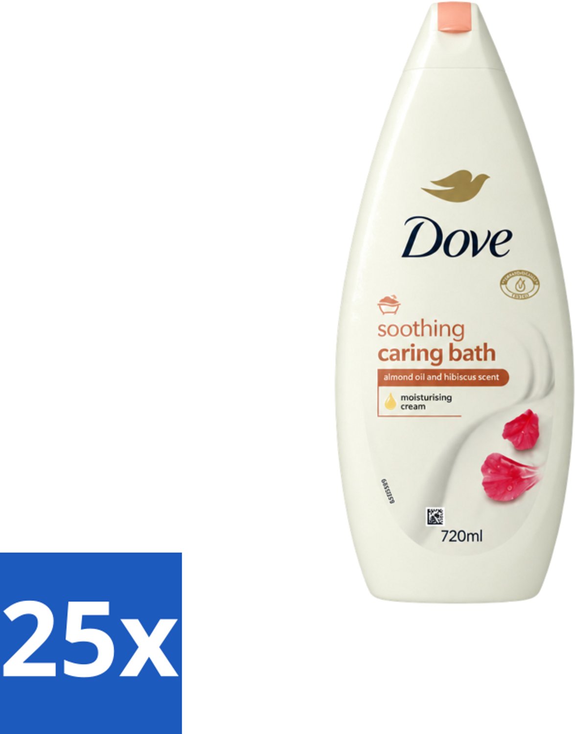 25 x Dove – Badcrème – Soothing Almond Oil & Hibiscus – 720 ml - Voordeelverpakking - 25 stuks