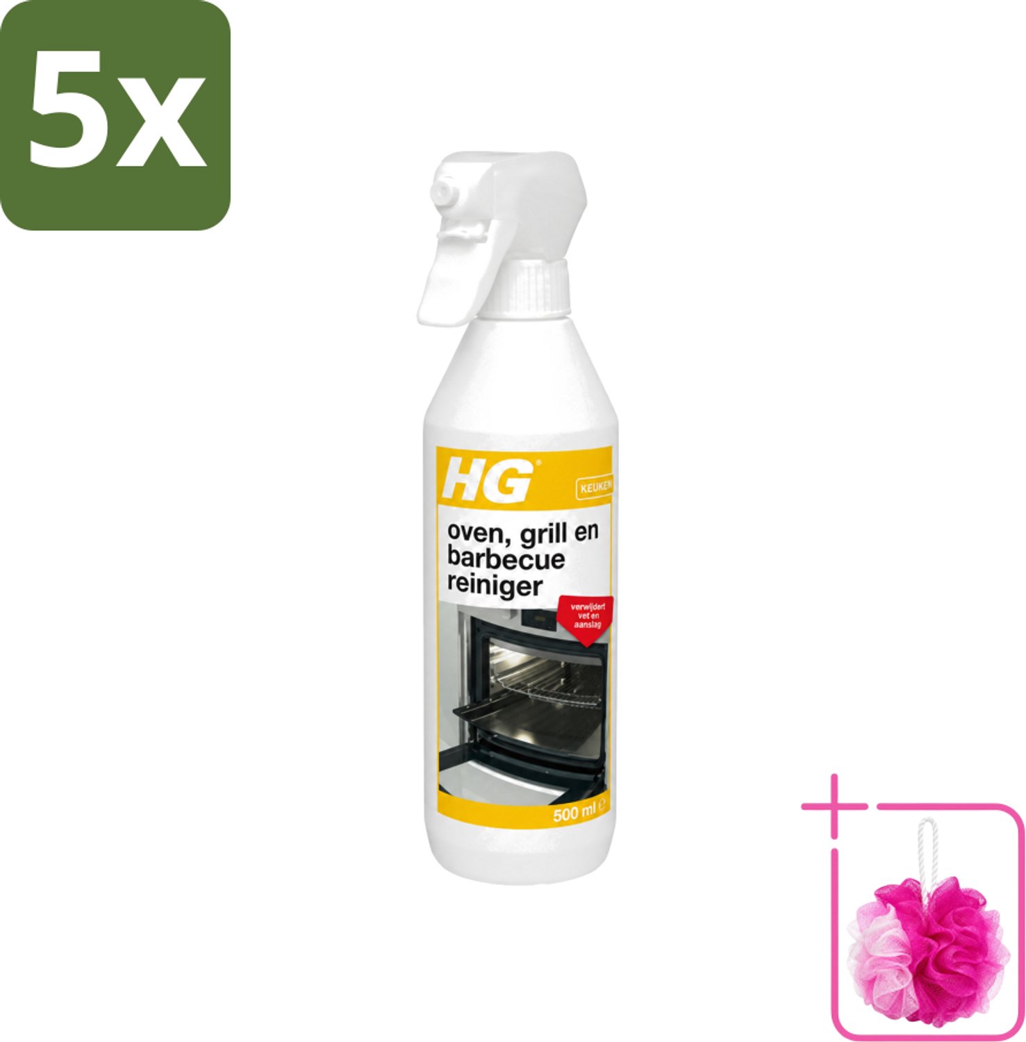 5 x HG - Oven, Grill & Barbecuereiniger - Actief Krachtschuim - 500 ml - Bulkverpakking - Oven reinigen - Douchemop - Grill reinigen