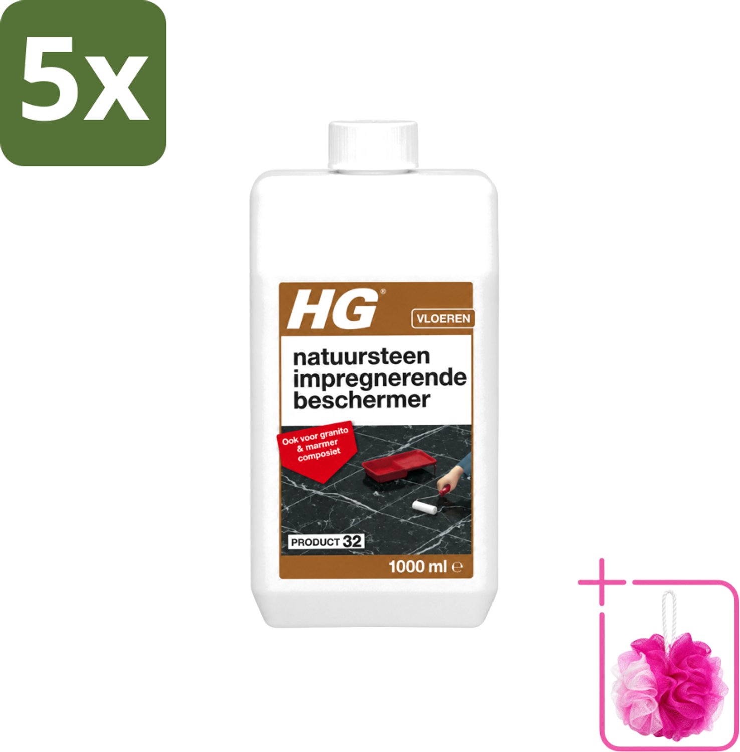 5 x HG - Natuursteen Impregnerende Beschermer - Ook Voor Granito & Marmer Composiet - 1L - Bulkverpakking - Natuursteen beschermer - Douchemop - Vuil en vlekken bestrijding