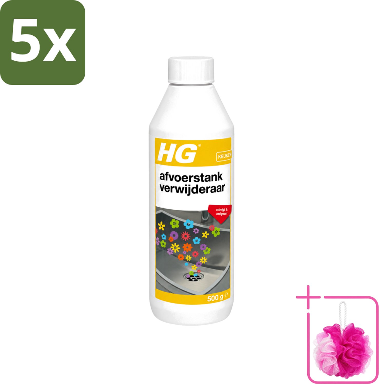 5 x HG - Afvoerstank Verwijderaar - Reinigt & Ontgeurt - 10 Behandelingen - 500 g - Bulkverpakking - Afvoerstankverwijderaar - Douchemop - Afvoer reinigen