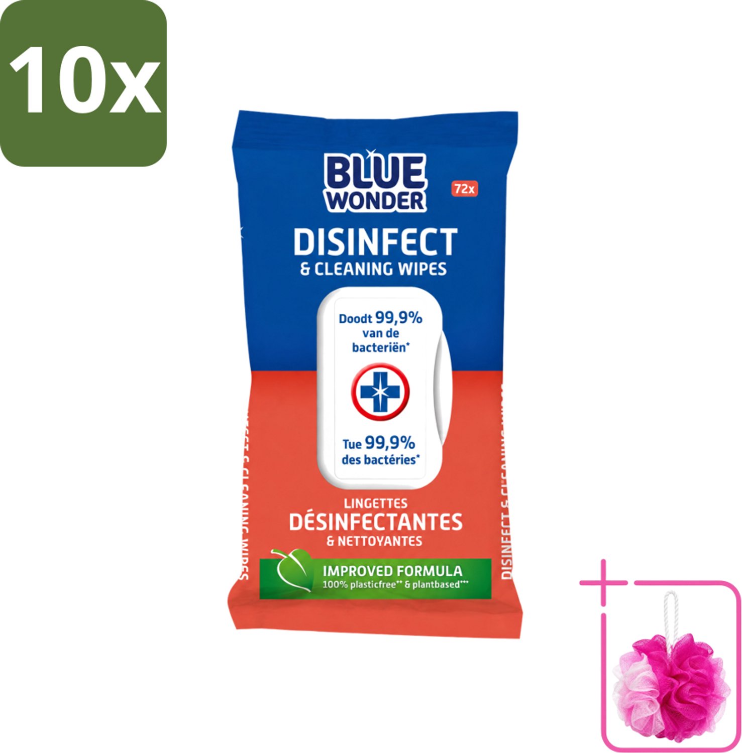 10 x Blue Wonder - Desinfectie Reiniger- Hygiënische Reiniging - 72 Doekjes - Bulkverpakking - Schoonmaken - Douchemop - Desinfecteren
