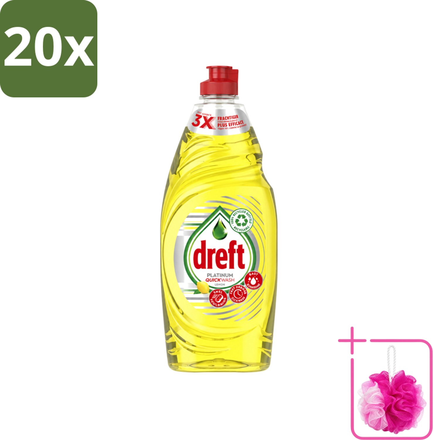 20 x Dreft Platinum Quickwash - Vloeibaar Afwasmiddel - Citroen- 625 ml - Bulkverpakking - Snel reinigen - Douchemop - Vaat reinigen