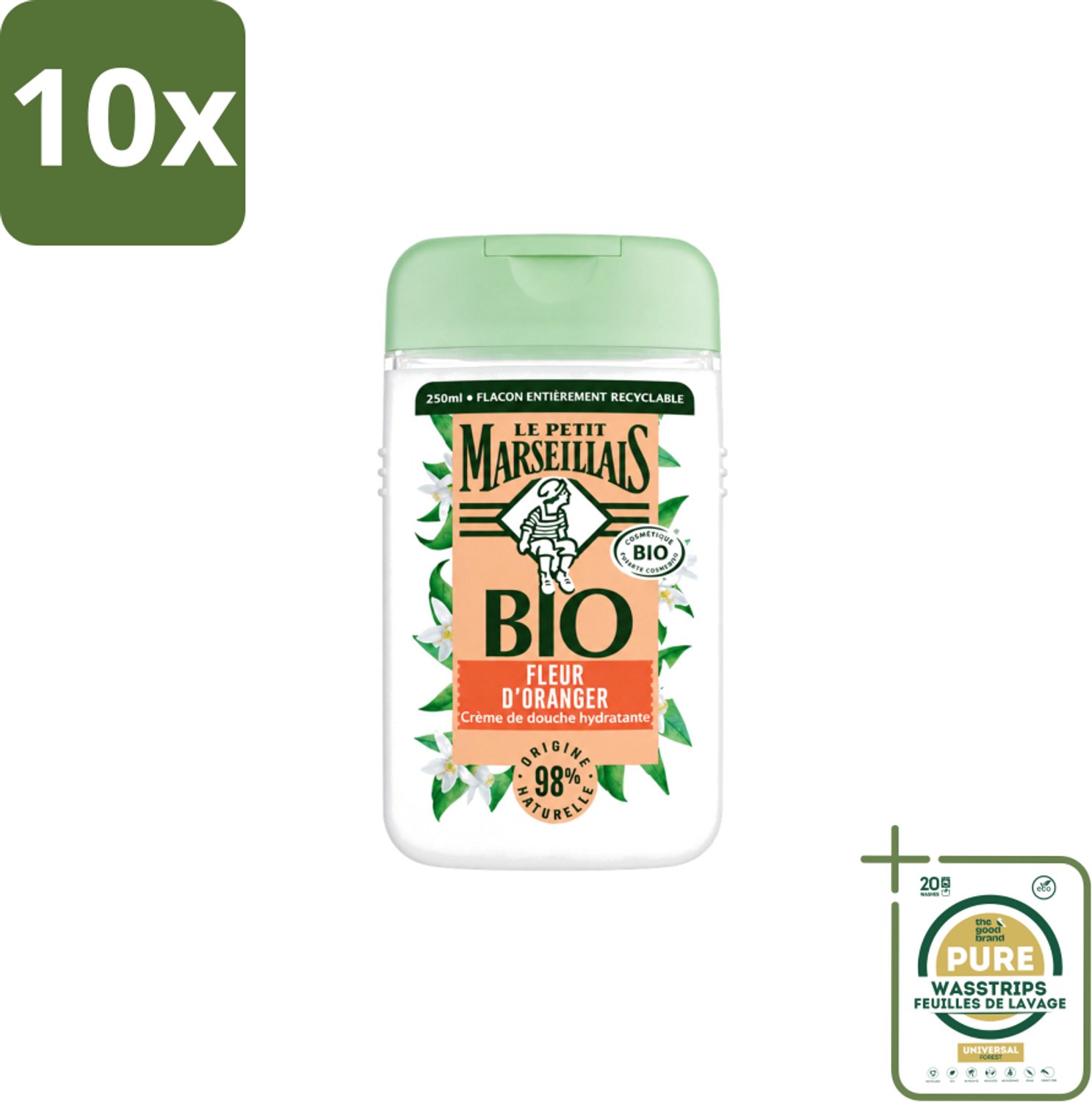 10 x Le Petit Marseillais – Douchegel – Fleur d’Oranger – 250 ml - Wasstrips - Douchegel Oranje Bloesem - Oranje Bloesem Geur - Natuurlijke Douchegel - Zachte Reiniging - Huid Verzorging