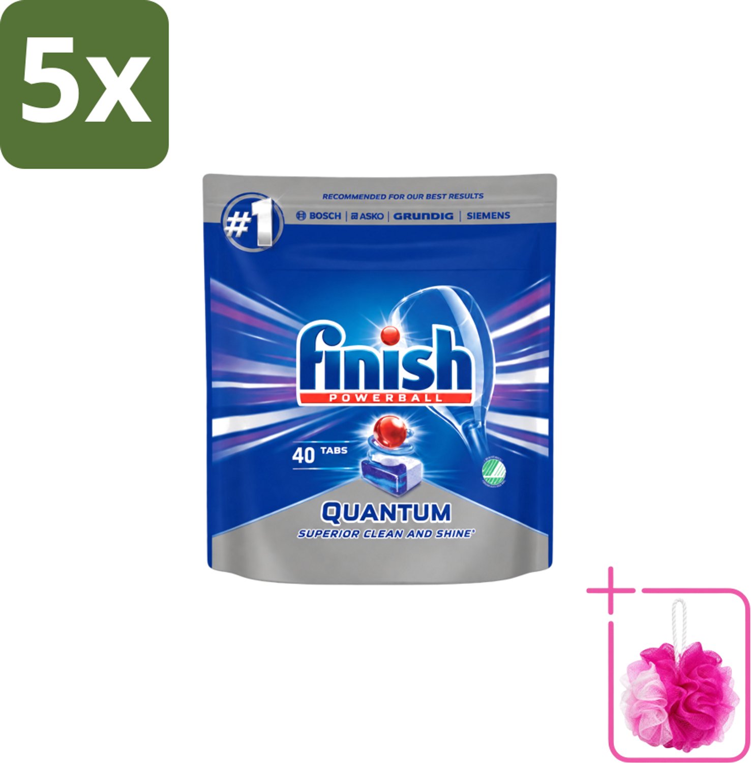 5 x Finish – Vaatwastabletten – Quantum Regular – 40 Capsules - Bulkverpakking - Vaatwastabletten - Douchemop - Vaatwasser