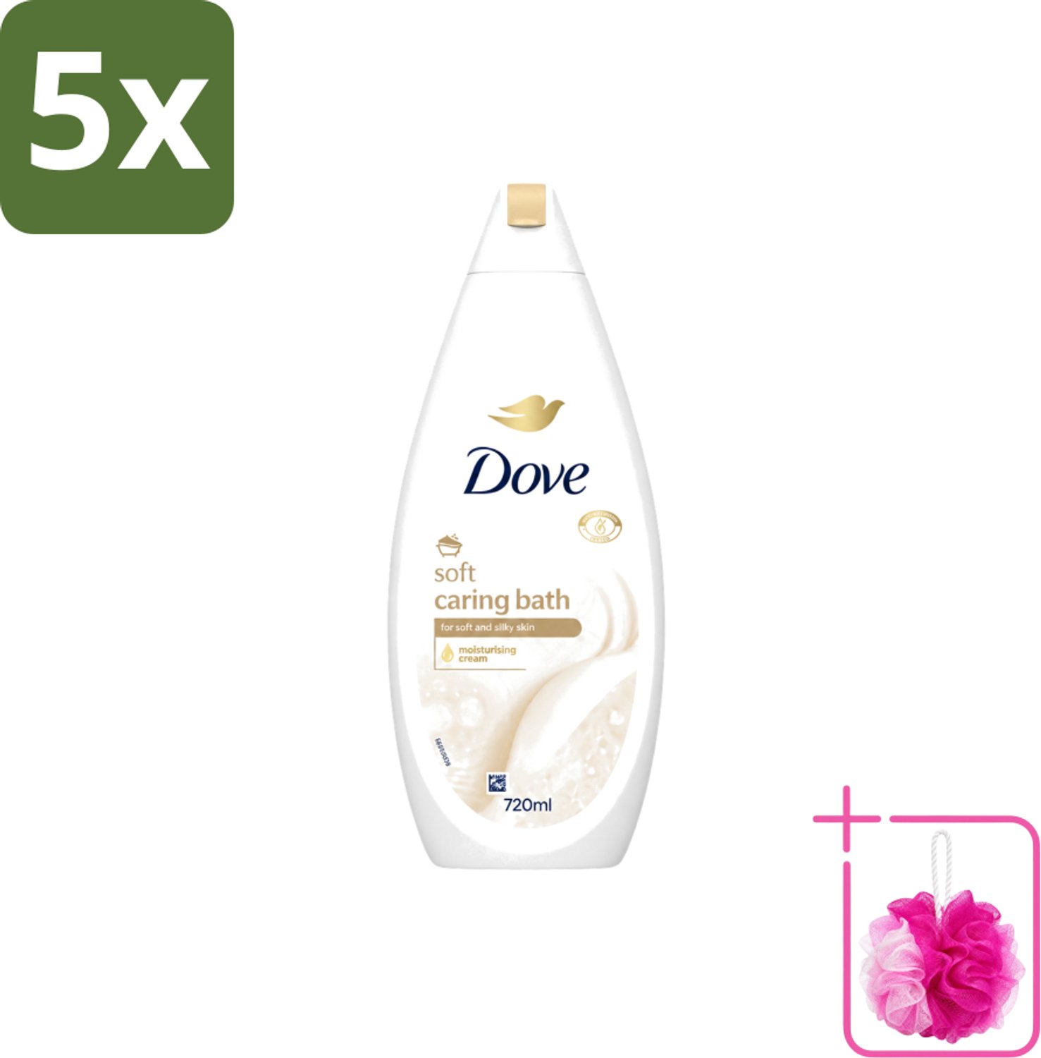 5 x Dove – Badcrème – Soft – 720 ml - Bulkverpakking - Douchegel - Douchemop - Zachte reiniging