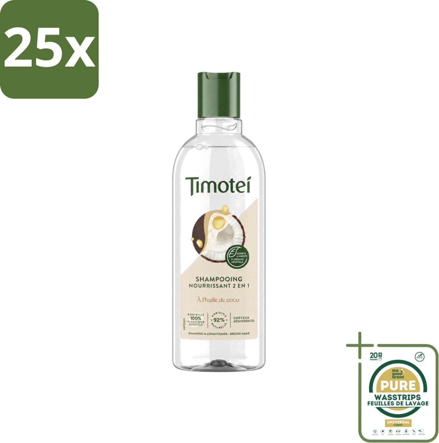 25 x Timotei - Shampoo - Nourrissant - 2in1 - 300ml - Wasstrips - Shampoo Haar Verzorging - Haar Reinigen - Haar Verzorgen - Voedend Shampoo - 2 In 1 Shampoo