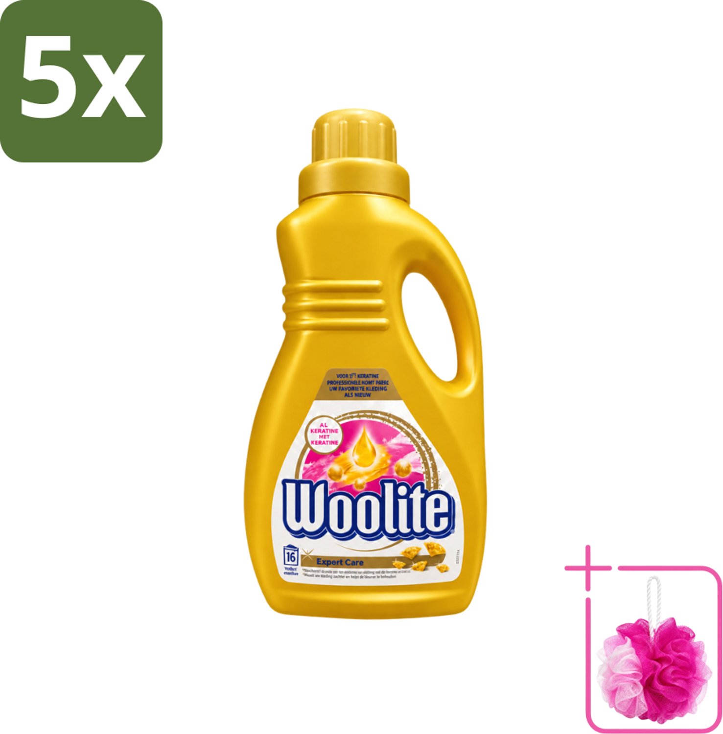 5 x Woolite Expert Care - Vloeibaar Wasmiddel - Met Keratine - Delicate Was - 16 Wasbeurten - 1L - Bulkverpakking - Delicate was - Douchemop - Keratine wasmiddel