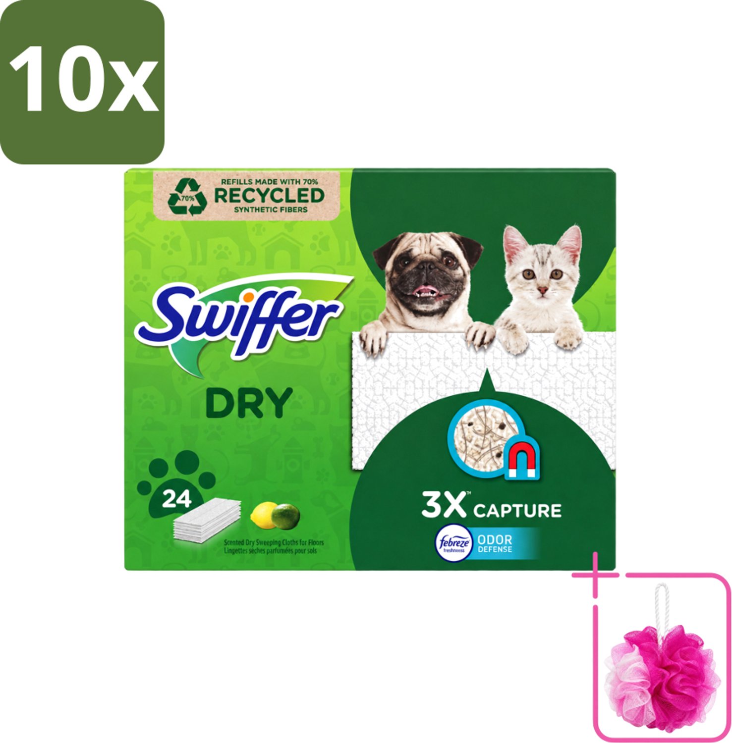 10 x Swiffer Dry - Vloerdoekjes - Navulling - Febreze Citroengeur - 24 Doekjes - Bulkverpakking - Vloerdoekjes - Douchemop - Schoonmaken