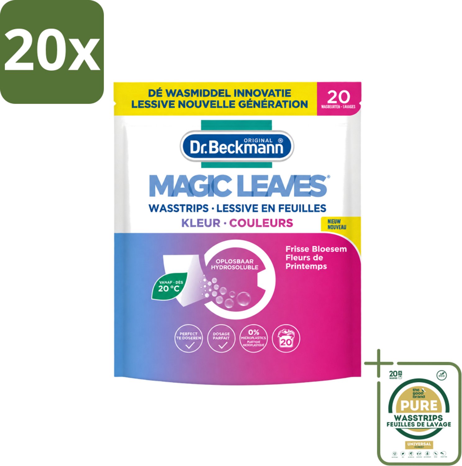 20 x Dr. Beckmann - Magic Leaves - Wasstrips - Gekleurde Was - Frisse Bloesem - 20 Wasbeurten - Wasstrips - Wasstrips - Gekleurde Was - Frisse Geur - Milieuvriendelijk - Wasmiddel