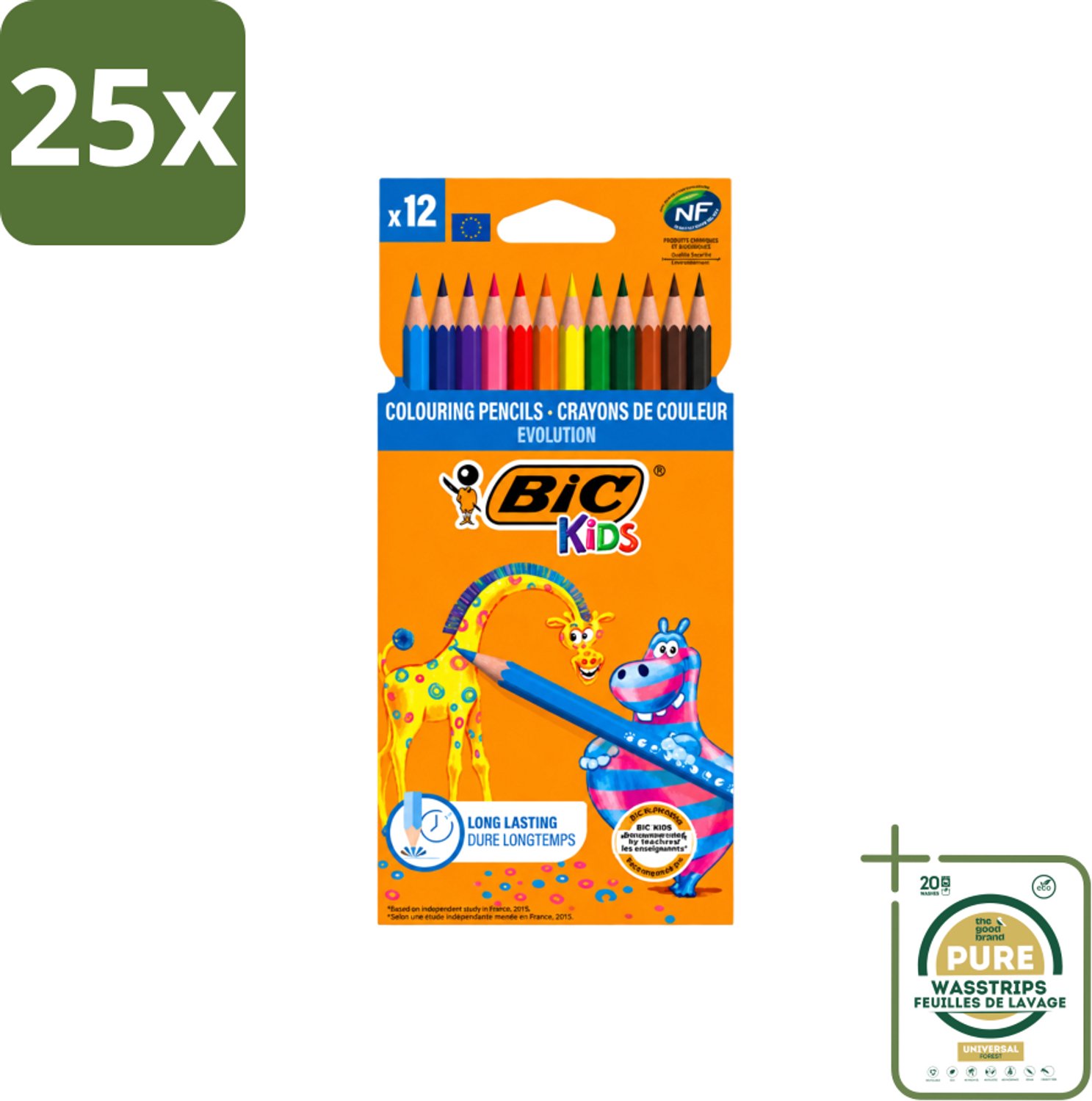 25 x Bic Kids - Kleurpotloden - Diverse Kleuren - Evolution - 12 Potloden - Wasstrips - Kleurpotloden Voor Kinderen - Kleurpotloden Evolution - Kleurpotloden Voor Jonge Kunstenaars - Duurzaam Tekenen - Creatieve Potloden