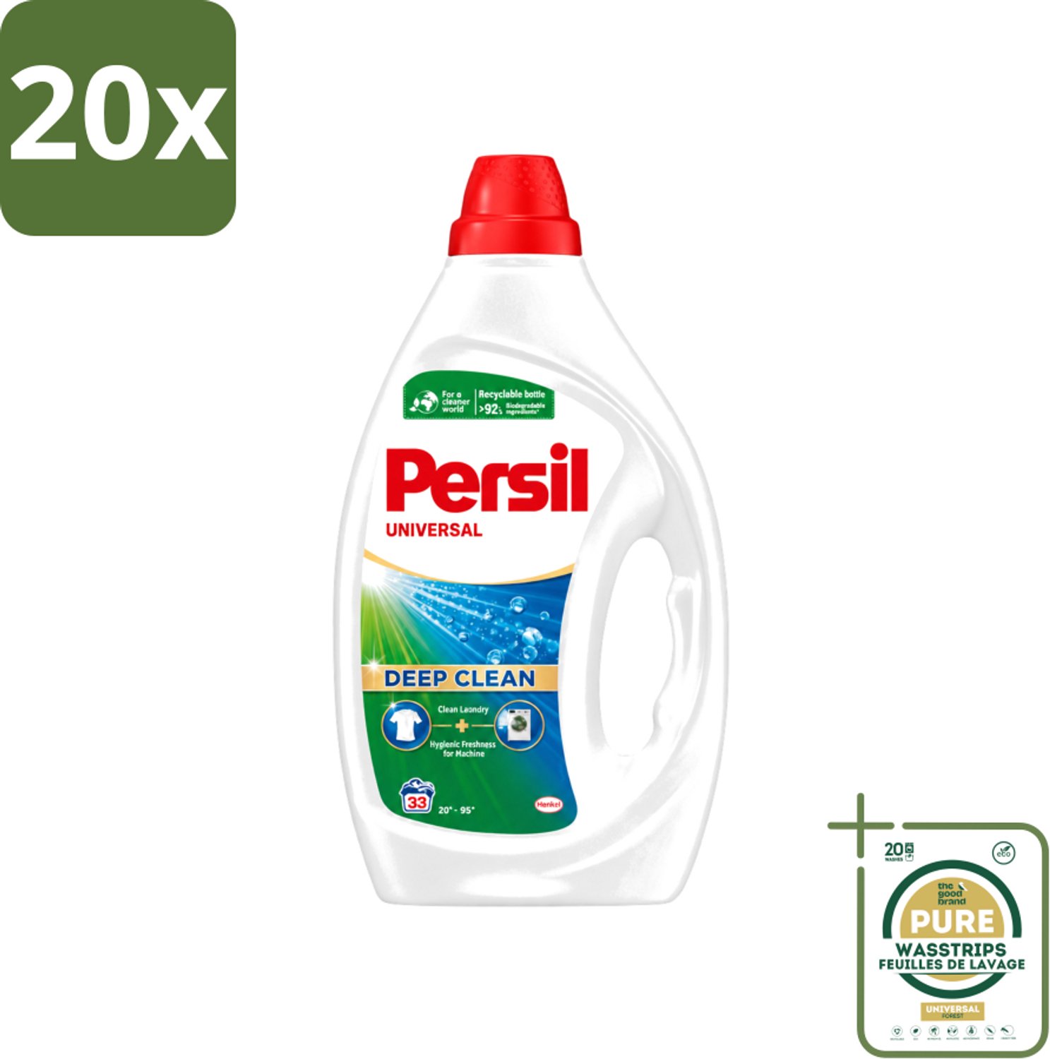 20 x Persil Universal - Vloeibaar Wasmiddel - Witte en Gekleurde Was - 33 Wasbeurten - Wasstrips - Persil Universal Gel - Wasmiddel - Vlekverwijdering - Frisheid - Wasmachine