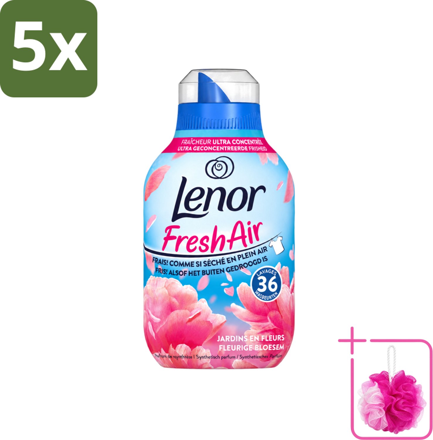 5 x Lenor - Wasverzachter - Fresh Air - Fleurige Bloesem - 36 Wasbeurten - Bulkverpakking - Wasverzachter - Douchemop - Frisheid