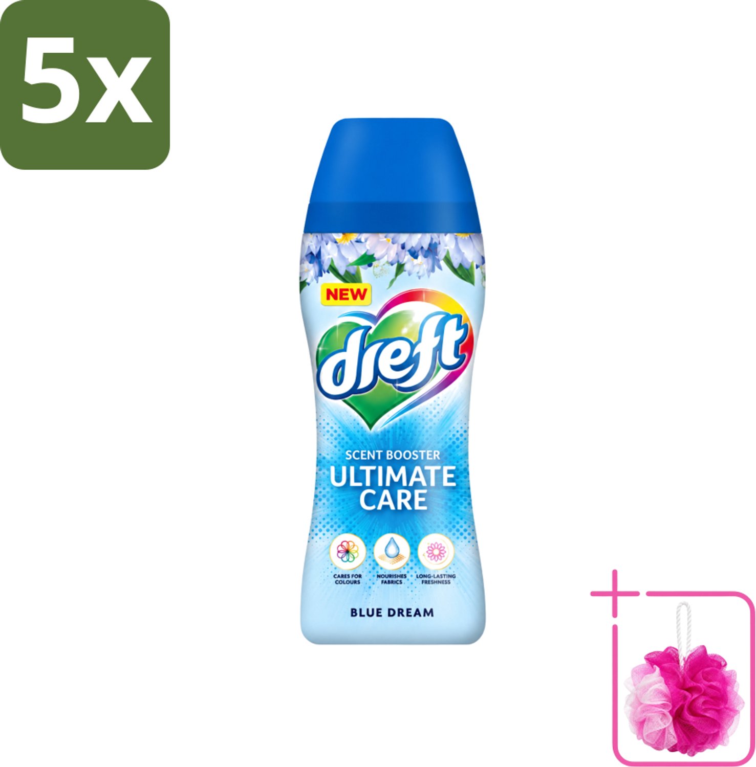 5 x Dreft - Ultimate Care - Wasverzachter - Geurbooster - Gekleurde Was - Blauwe Droom - 15 Wasbeurten - Bulkverpakking - Wasmiddel - Douchemop - Geurbooster