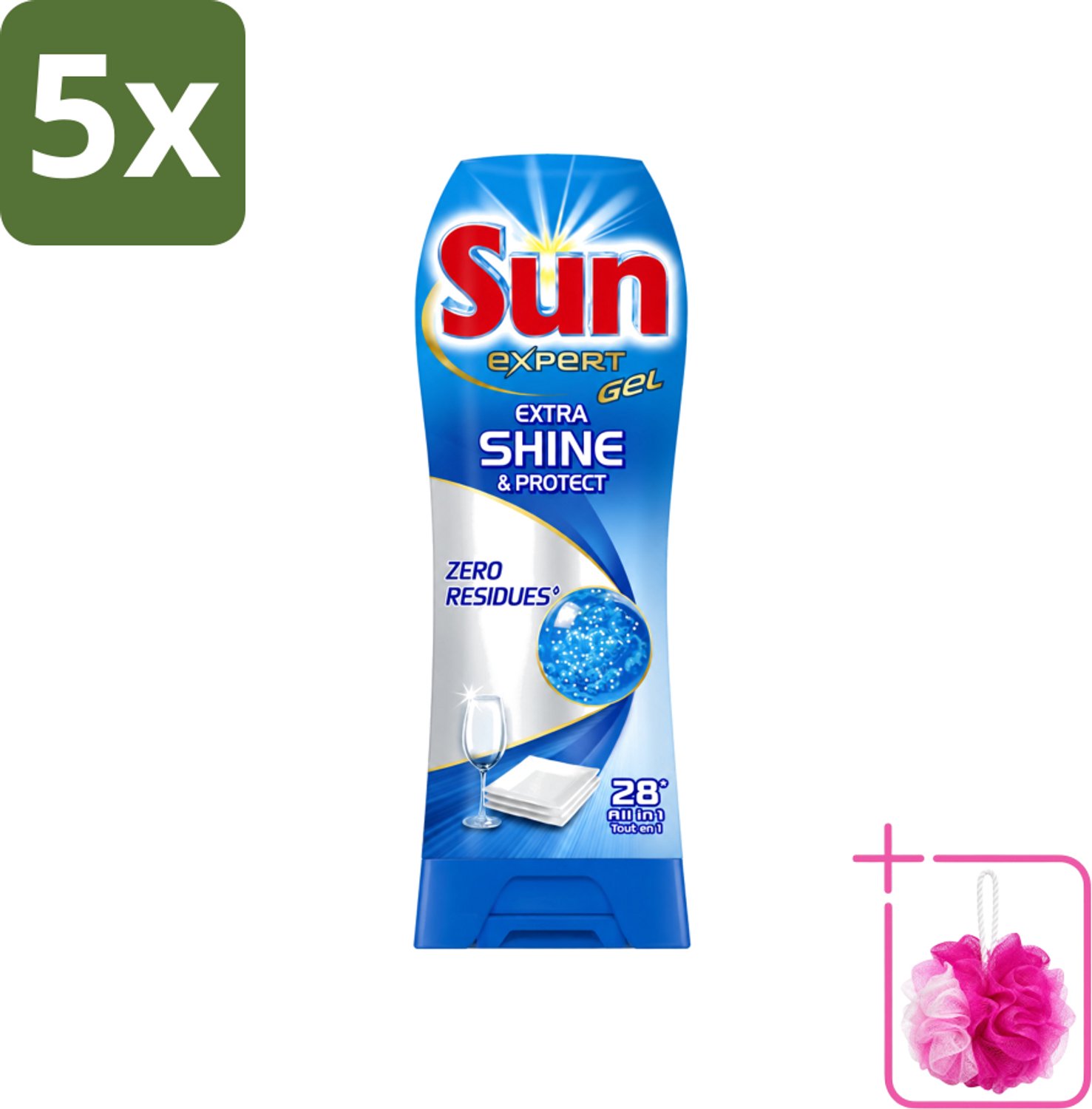 5 x Sun Expert Gel - Extra Shine & Protect - All-in-1 - Vaatwasmiddel Gel - 28 Wasbeurten - Bulkverpakking - Vaatwasgel - Douchemop - Vaatwas