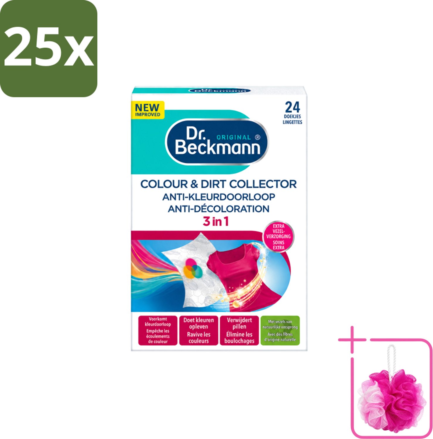 25 x Dr. Beckmann - Anti-Kleur Doorloopdoekjes - Kleurbescherming - Witte en Gekleurde Was - 24 Doekjes - Bulkverpakking - Kleurbescherming - Douchemop - Wasdoek