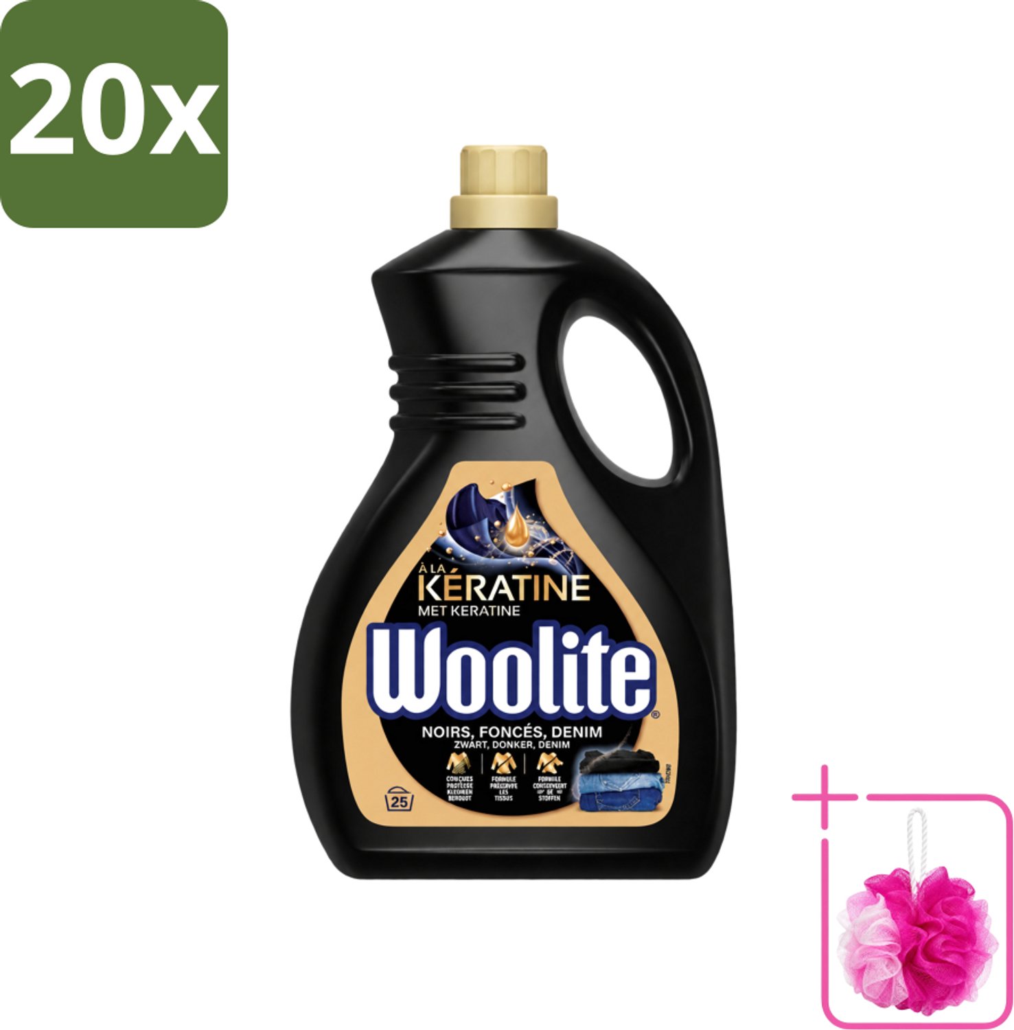 20 x Woolite Dark - Vloeibaar Wasmiddel - Met Keratine - Donkere & Denim Was - 25 Wasbeurten - 1,5L - Bulkverpakking - Donker wasmiddel - Douchemop - Denim wasmiddel