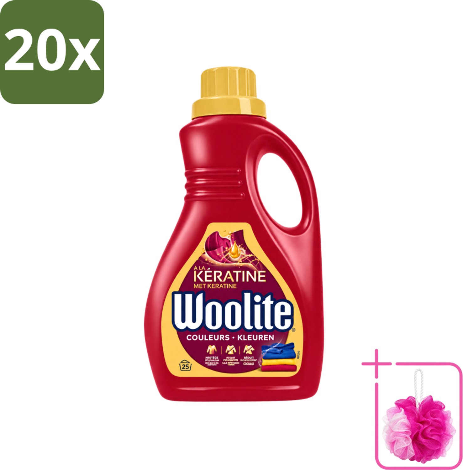 20 x Woolite Color - Vloeibaar Wasmiddel - Met Keratine - Gekleurde Was - 25 Wasbeurten - 1,5L - Bulkverpakking - Gekleurde was - Douchemop - Keratine wasmiddel