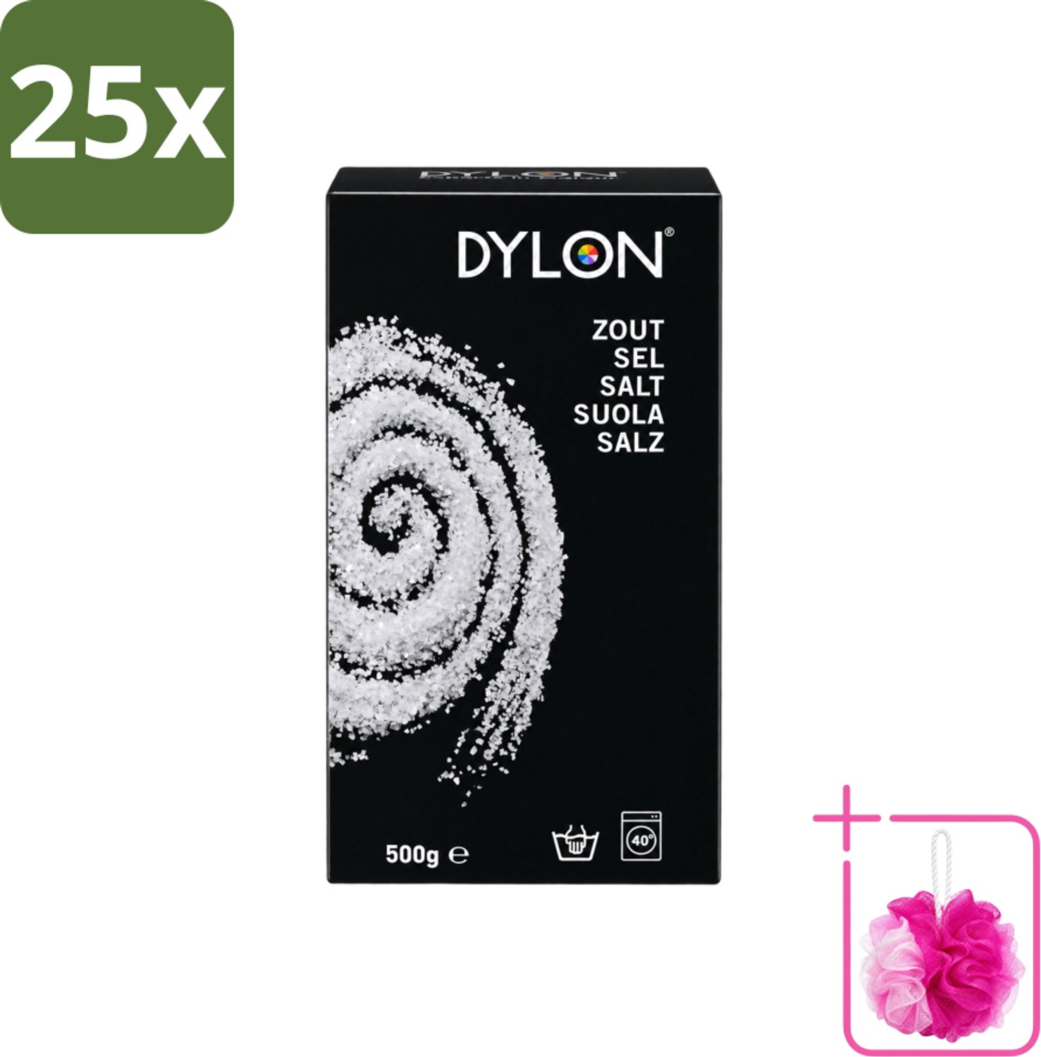 25 x Dylon - Zout - Voor Handwas Textielverf - Optimale Kleurresultaten - 500g - Bulkverpakking - Textielverf - Douchemop - Handwas