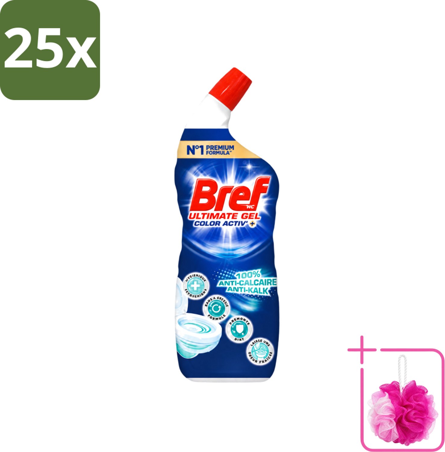 25 x Bref WC - Color Activ+ - Toiletreiniger - Gel - Anti-Kalk - Oceaan - 700 ml - Bulkverpakking - Toilet reinigen - Douchemop - Anti-kalk