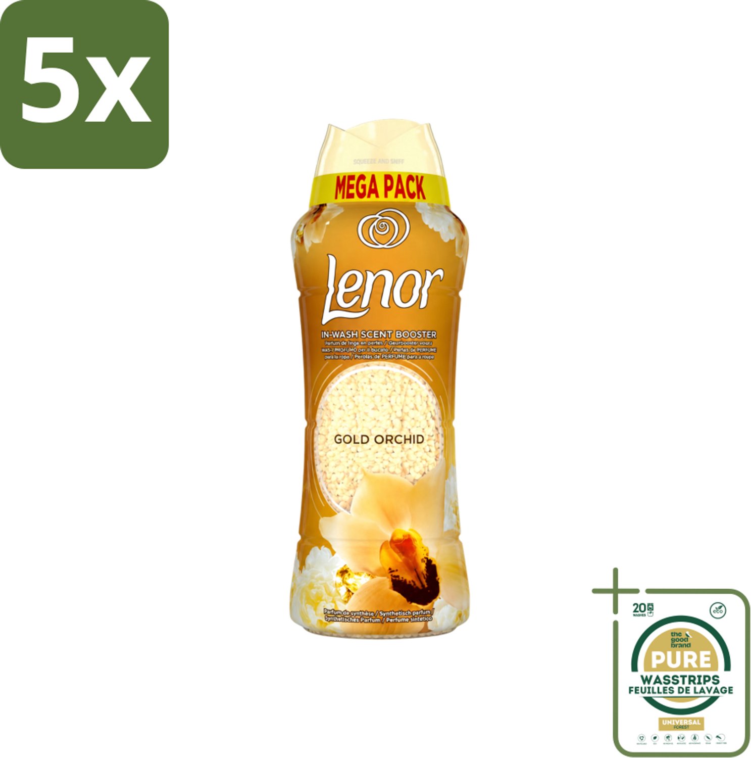 5 x Lenor – Geurparels – Gouden Orchidee – 570 g - Wasstrips - Geurparel - Wasgeur - Orchidee - Vanille - Wasgeurparfum