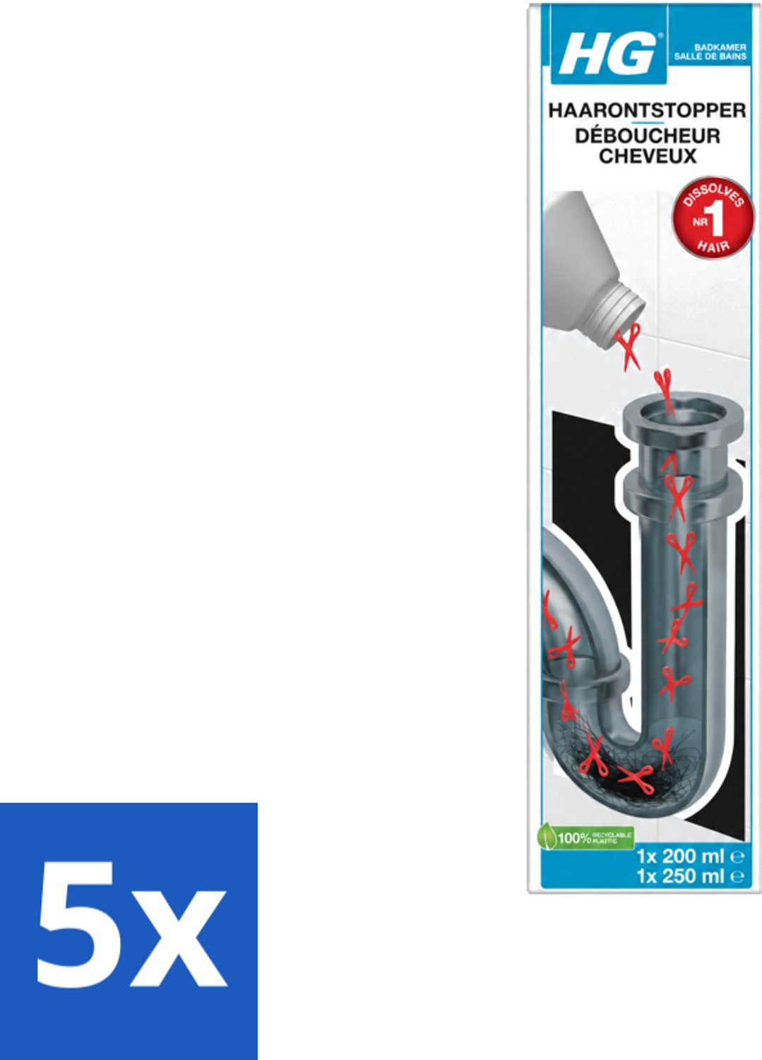 5 x HG - Haarontstopper - Eenvoudig & Effectief Gebruik - 450 ml - Voordeelverpakking - 5 stuks