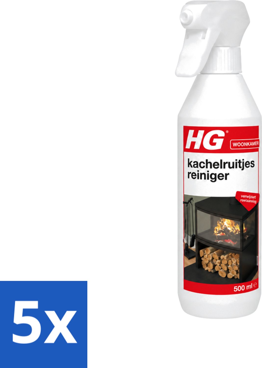 5 x HG - Kachelruitjesreiniger - Verwijdert Roetaanslag - 500 ml - Voordeelverpakking - 5 stuks