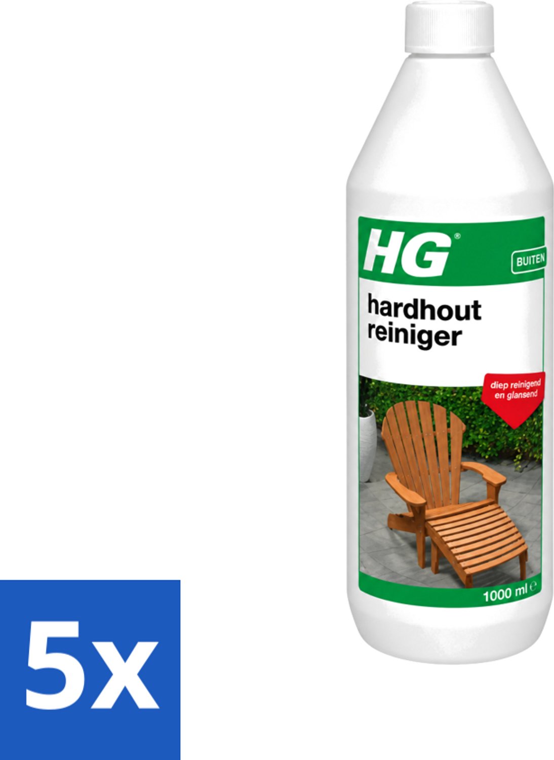 5 x HG - Buiten - Hardhout Reiniger - Diep Reinigend - 1L - Voordeelverpakking - 5 stuks