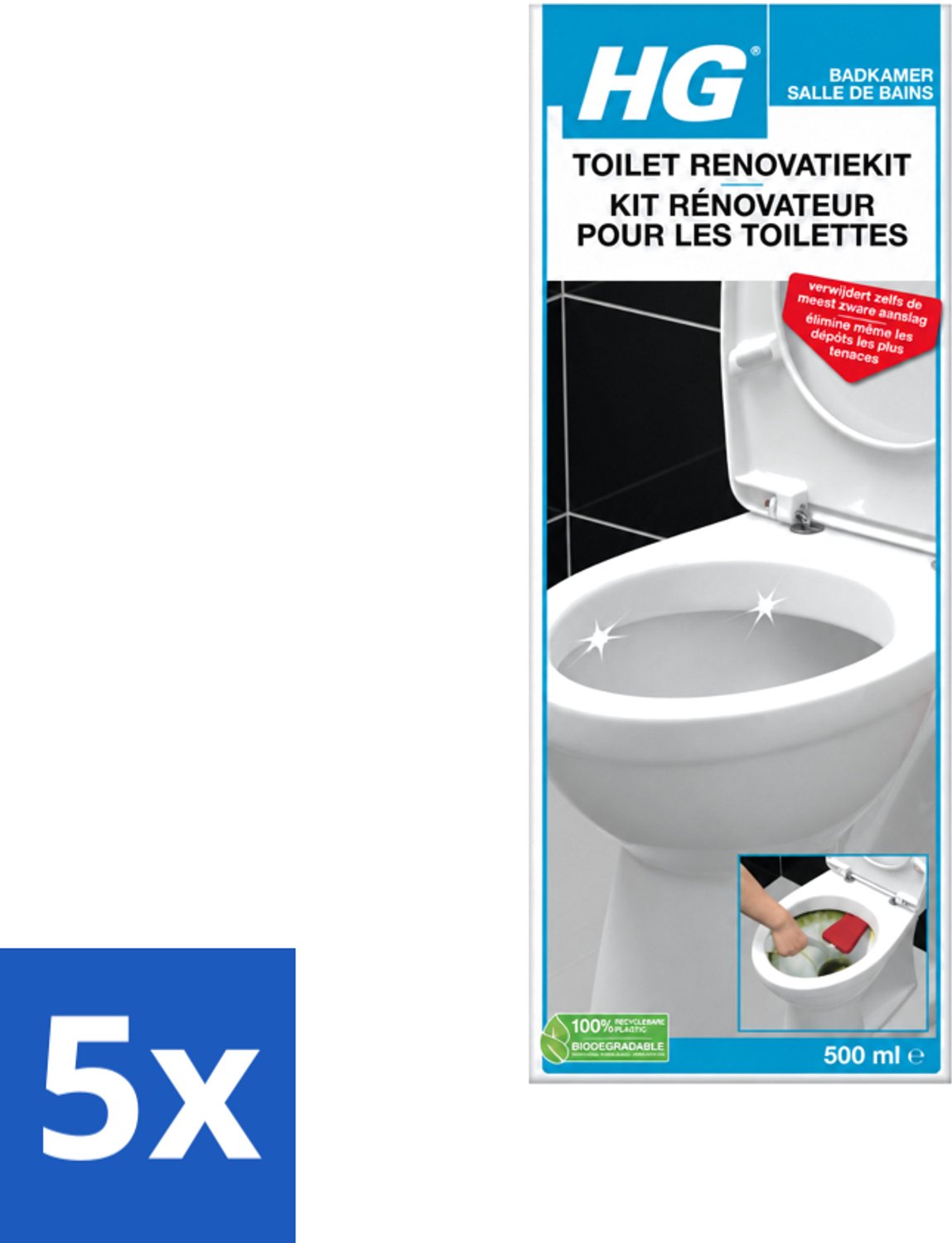 5 x HG - Badkamer - Toilet Renovatiekit - Verwijdert De Meest Zware Uitslag - 500 ml - Voordeelverpakking - 5 stuks