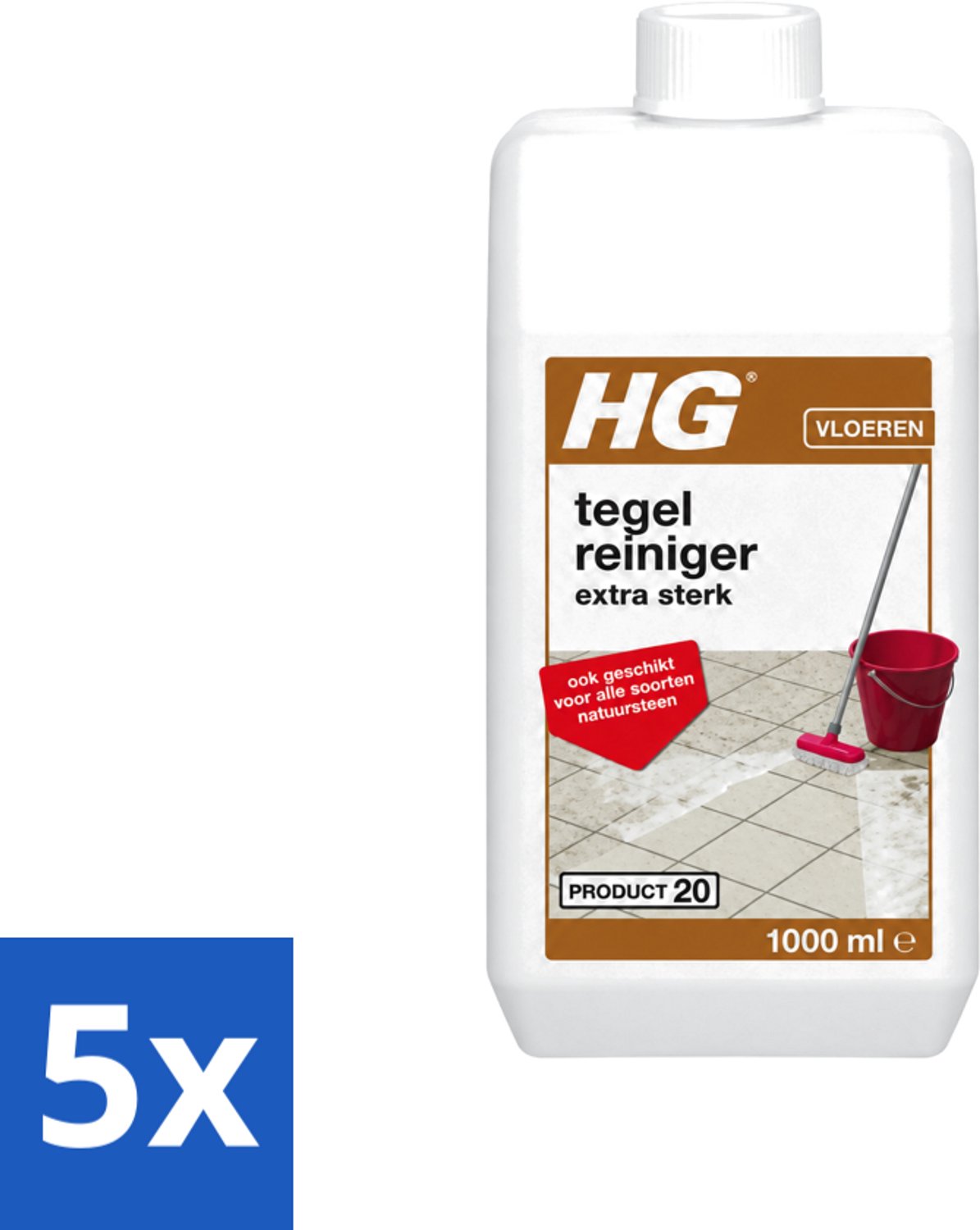 5 x HG - Vloeren - Tegelreiniger Extra Sterk - Geschikt Voor Alle Soorten Natuursteen - 1L - Voordeelverpakking - 5 stuks