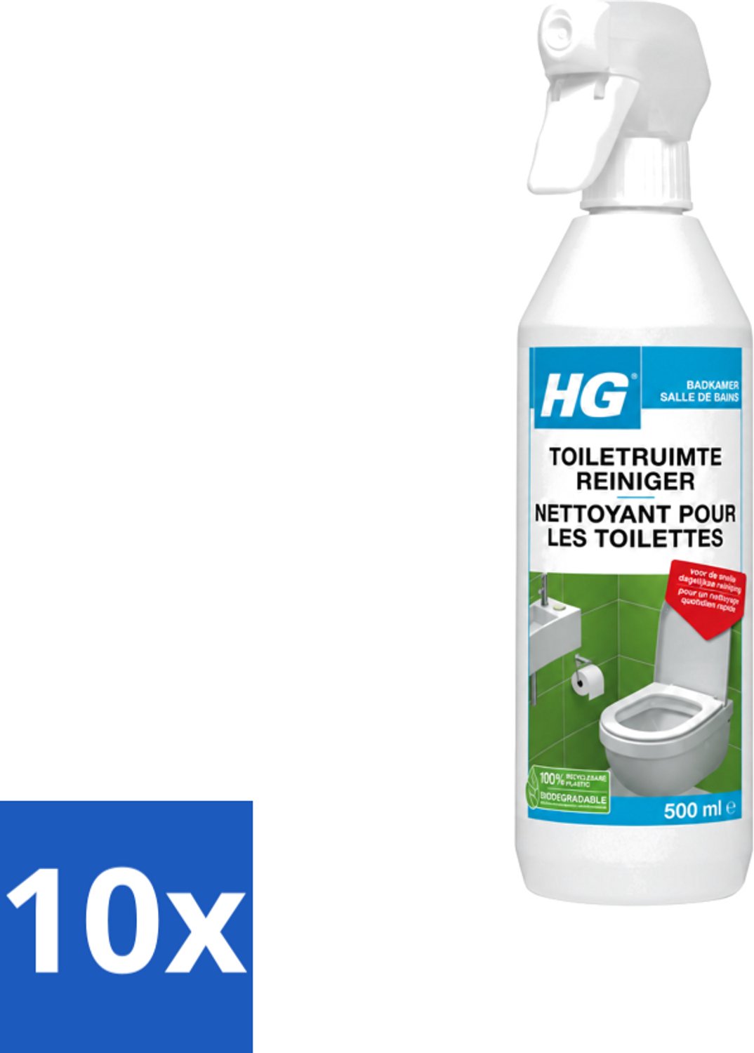 10 x HG - Badkamer - Toiletruimte Reiniger - Snelle Dagelijkse Reiniging - 500 ml - Voordeelverpakking - 10 stuks