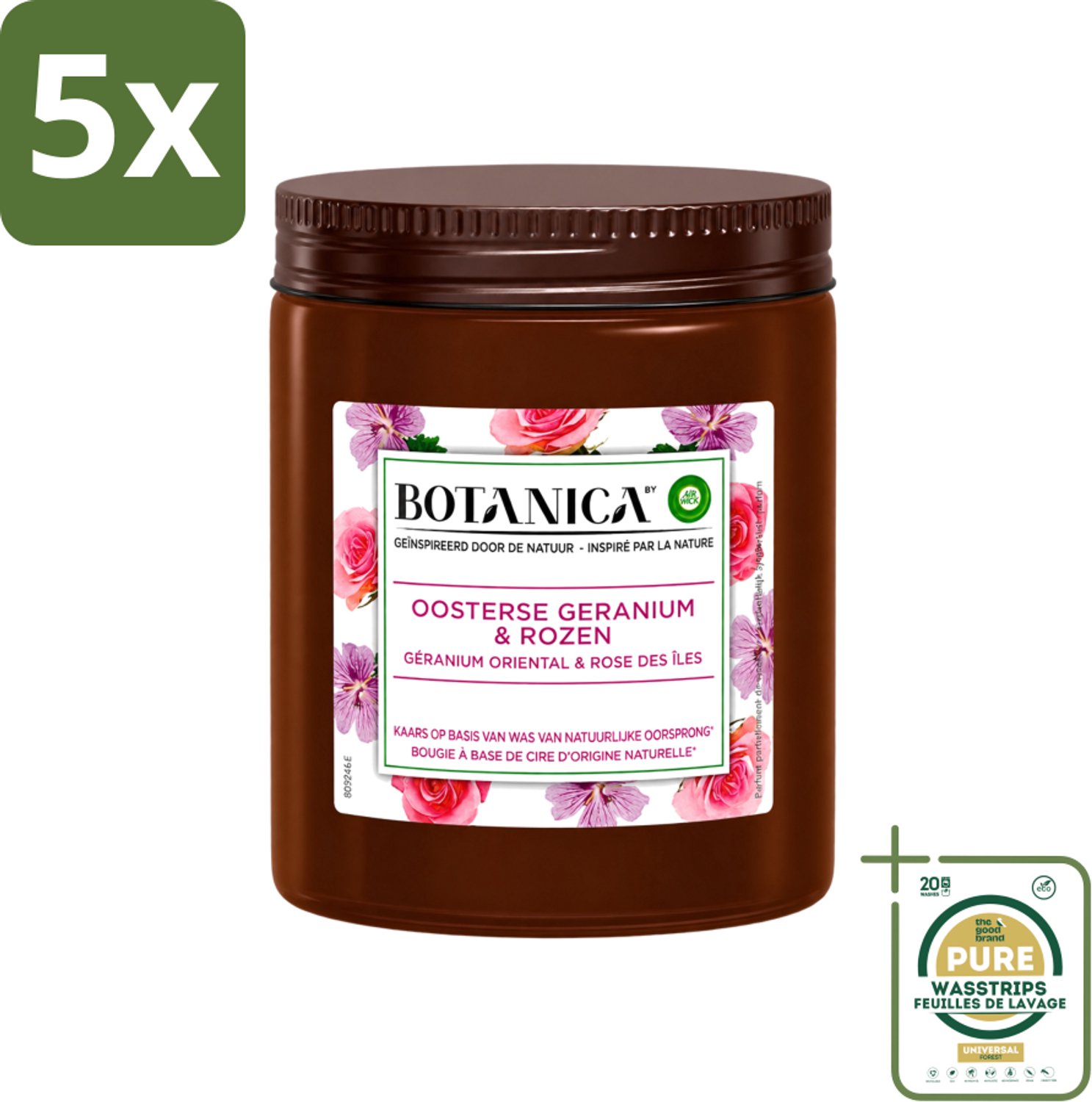Air Wick 5 x Botanica by Air Wick - Geurkaars - Geranium & Rozen - 40 Uur Brandduur - Wasstrips - Geurkaars - Geranium En Rozen - 40 Uur Branden - Natuurlijke Geur - Bloemige Geur Wit