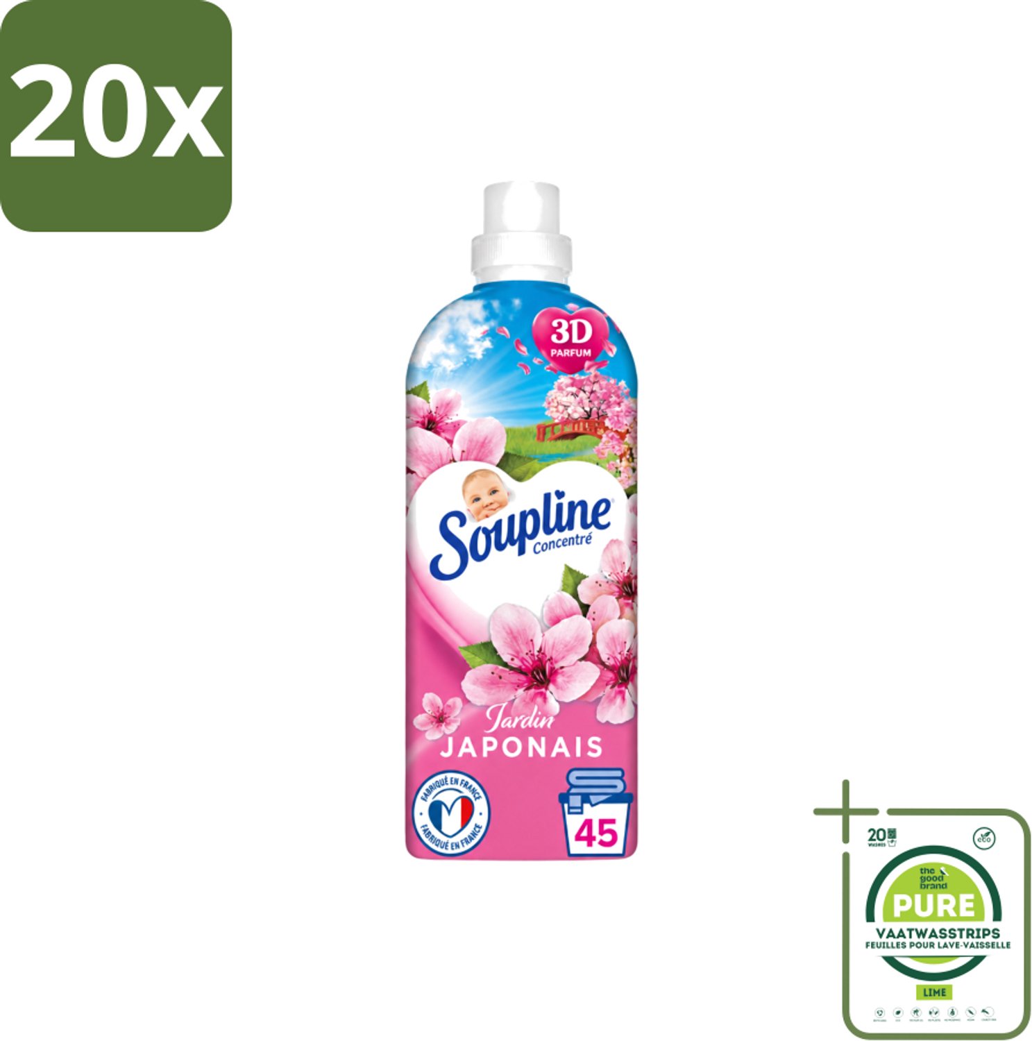 20 x Soupline – Wasverzachter – Japanse Tuin – 950 ml - Grootverpakking - Vaatwasstrips - Wasverzachter - Zachte Wasgoed - Geur - Japanse Tuin - Rustgevende Geur