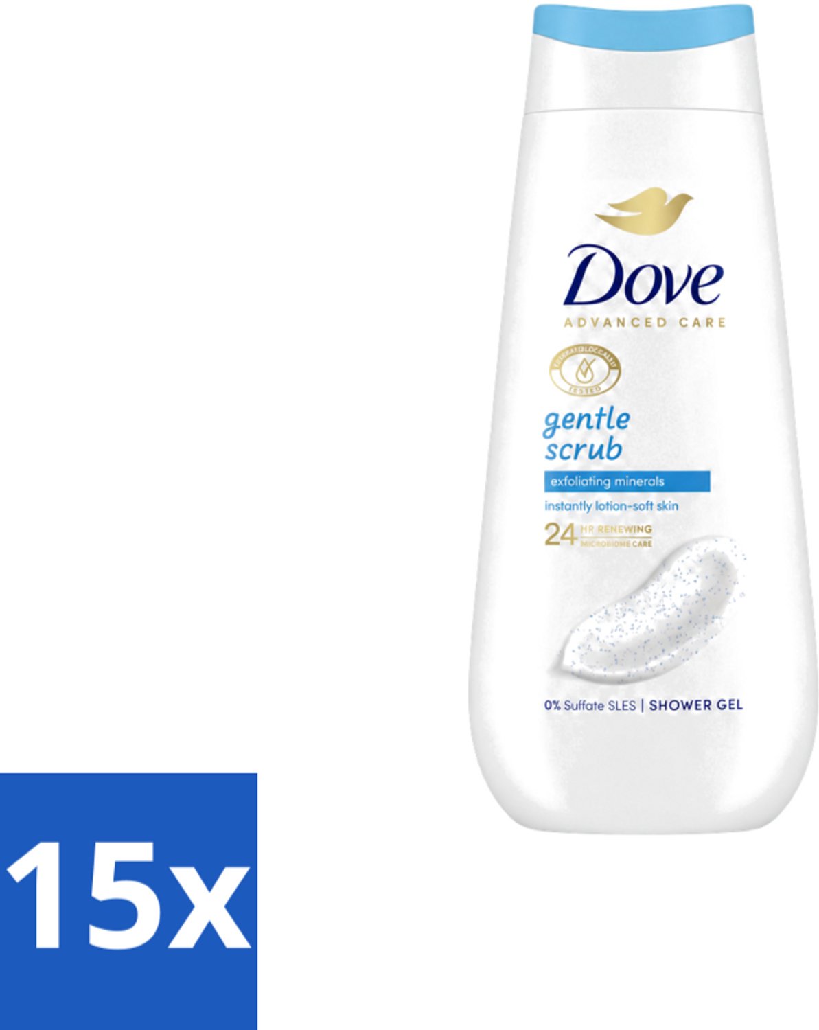 15 x Dove – Douchegel – Advanced Care Gentle Scrub – 225 ml - Voordeelverpakking - 15 stuks