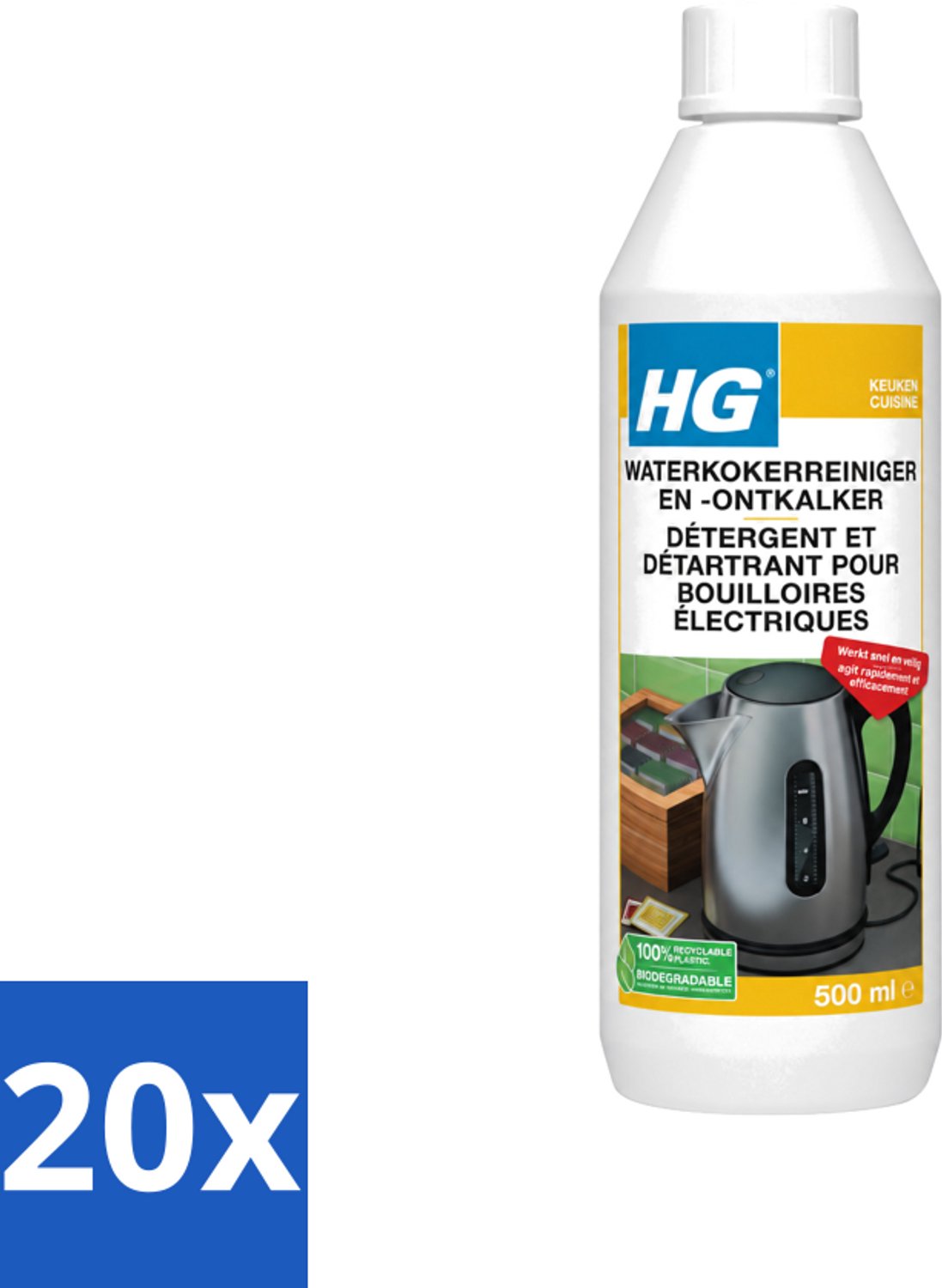20 x HG - Waterkokerreiniger & Ontkalker - Snel & Veilig Resultaat - 500 ml - Voordeelverpakking - 20 stuks