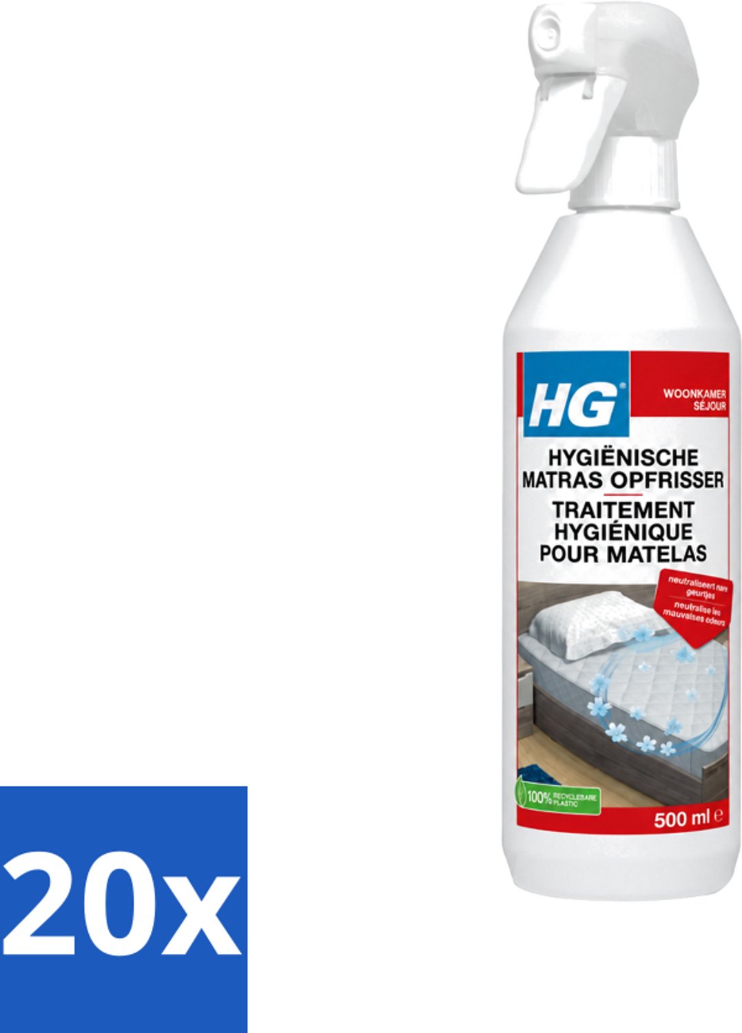 20 x HG - Hygiënische Matras Opfrisser - Werkt Na 30 Minuten - Neutraliseert Nare Geurtjes - 500 ml - Voordeelverpakking - 20 stuks