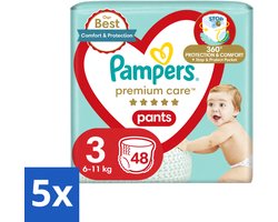 5 x Pampers – Luierbroekjes – Premium Care Pants Maat 3 – 48 Luiers - Voordeelverpakking - 5 stuks