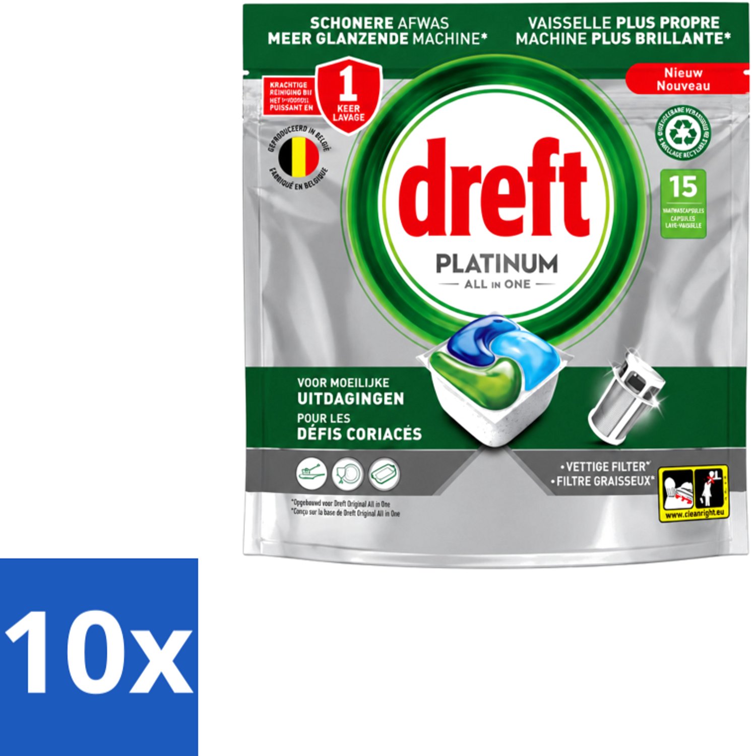 10 x Dreft – Vaatwascapsules – Platinum All-in-One – 15 Capsules - Voordeelverpakking - 10 stuks