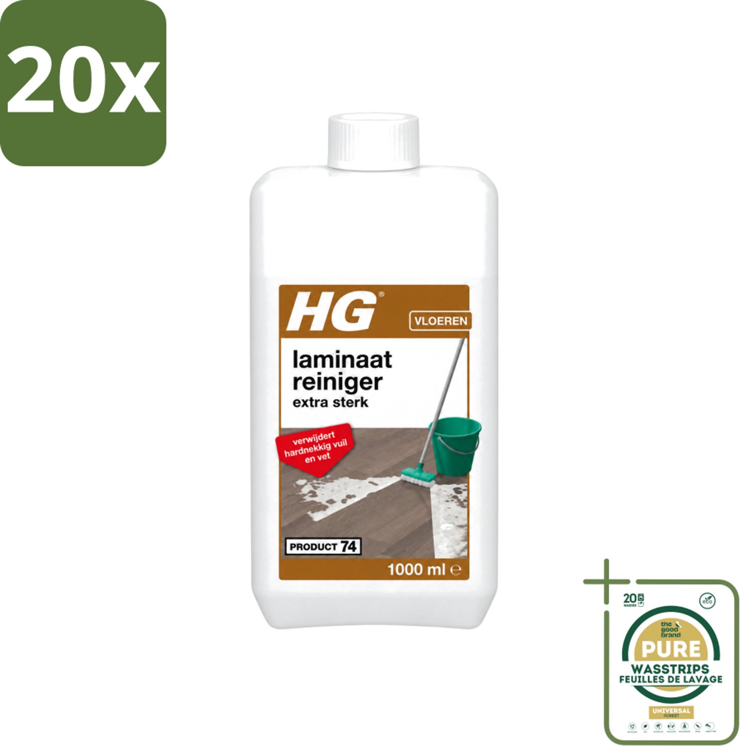 20 x HG - Laminaat, Vinyl & PVC Reiniger - Extra Sterk - Verwijdert Hardnekkig Vuil & Vet - 1L - Wasstrips - Laminaatreiniger - Laminaat Reinigen - Vuil Verwijderen - Vet Verwijderen - Laminaat Beschermer Verwijderen