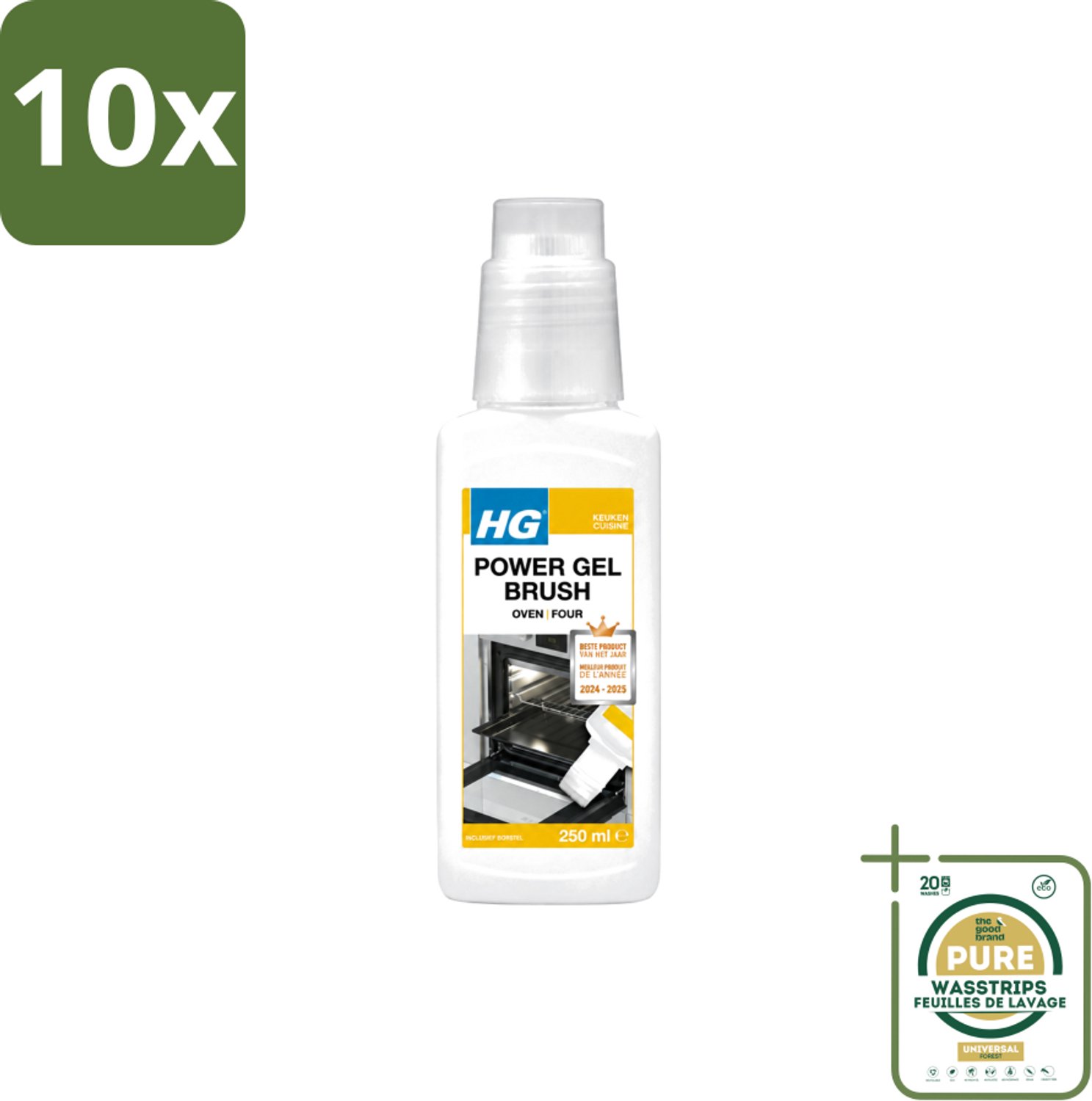 10 x HG - Power Gel Brush Oven - Zeer Hechtende Formule - Inclusief Borsteltje - 250 ml - Wasstrips - Oven Reinigen - Bakplaat Reinigen - Grill Reinigen - Barbecue Reinigen - Vet Verwijderen